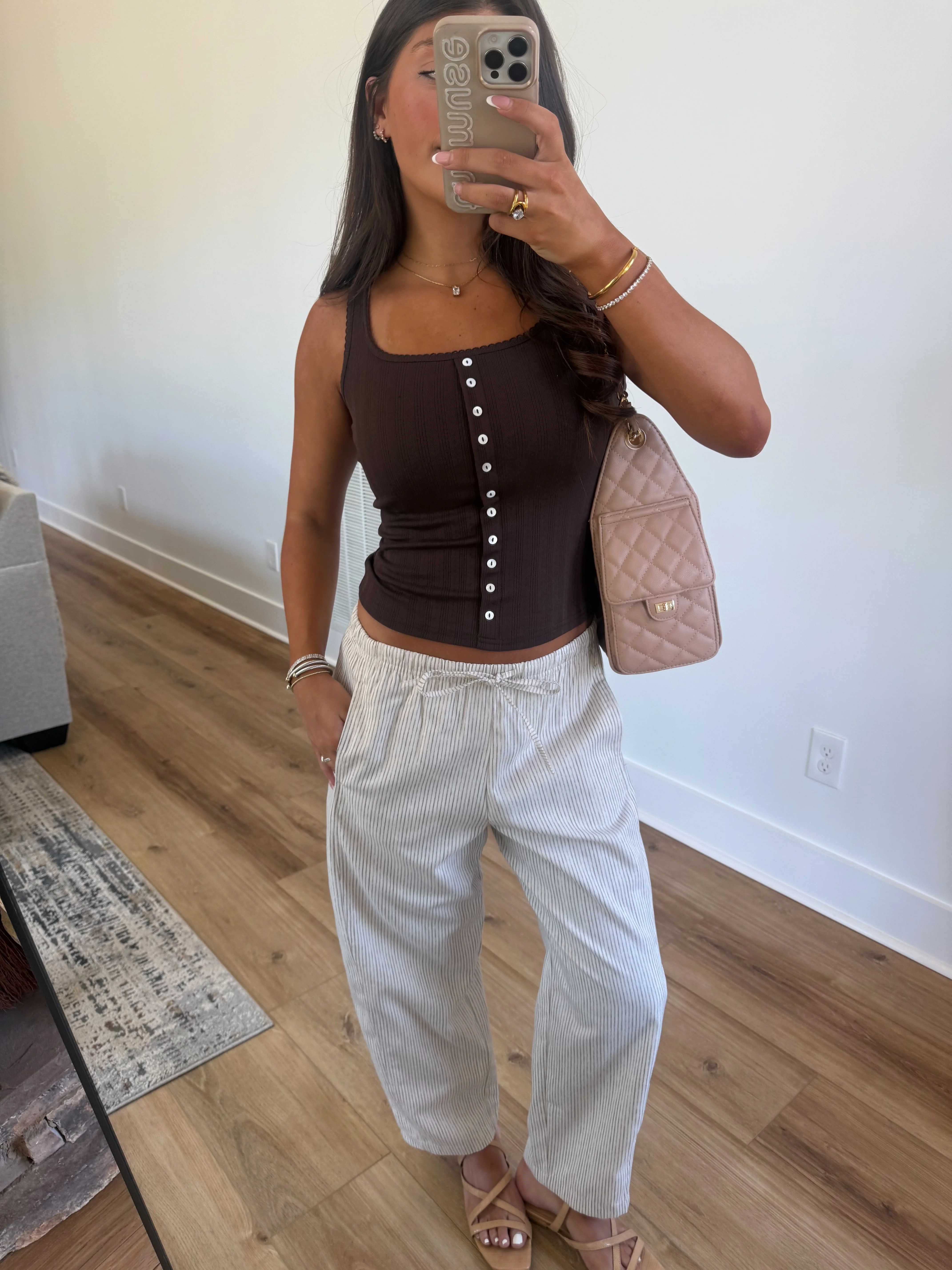 Pointelle Knit Cami (Brown) - Image 2