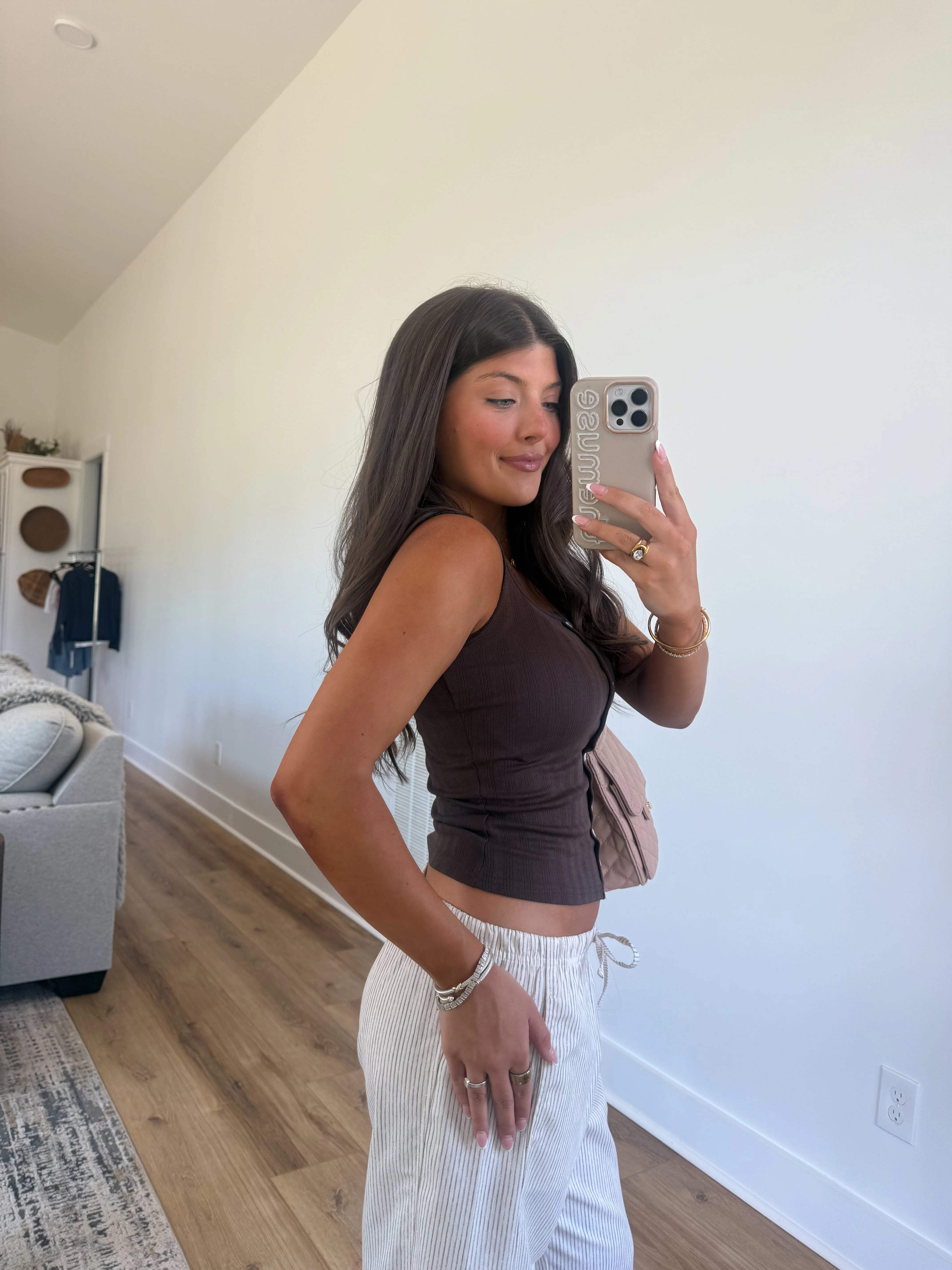 Pointelle Knit Cami (Brown) - Image 3