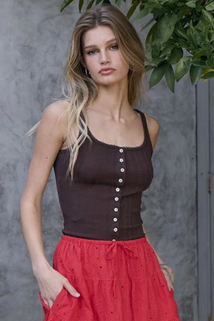 Pointelle Knit Cami (Brown) - Image 6