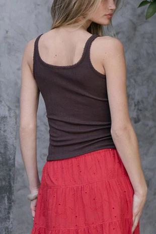 Pointelle Knit Cami (Brown) - Image 7
