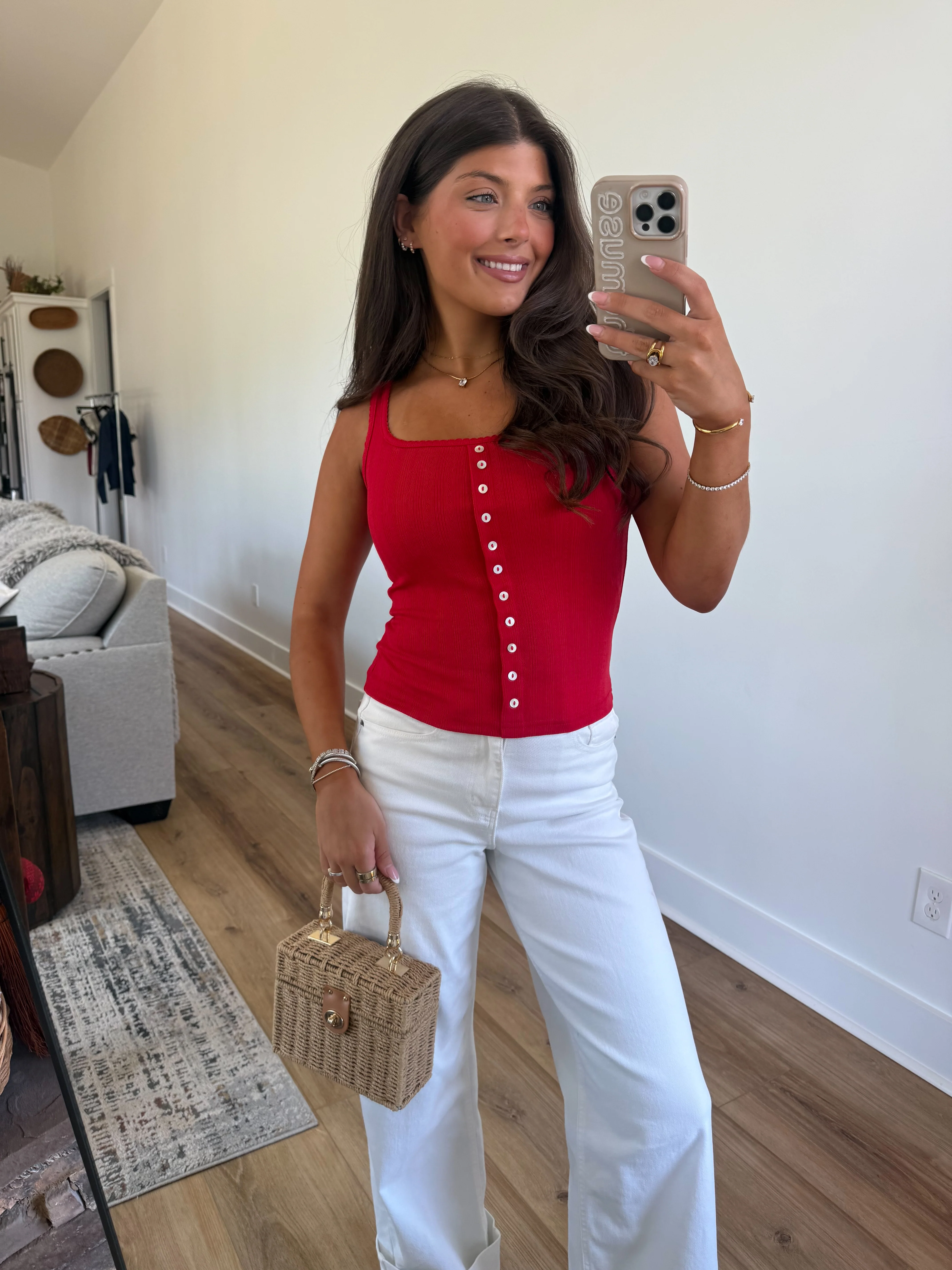 Pointelle Knit Cami (Red) - Image 3