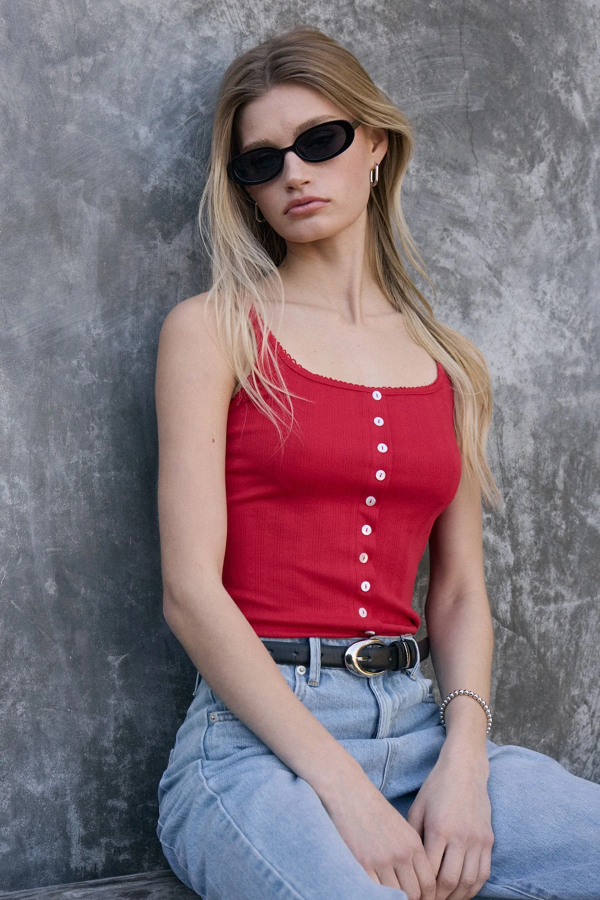 Pointelle Knit Cami (Red) - Image 4