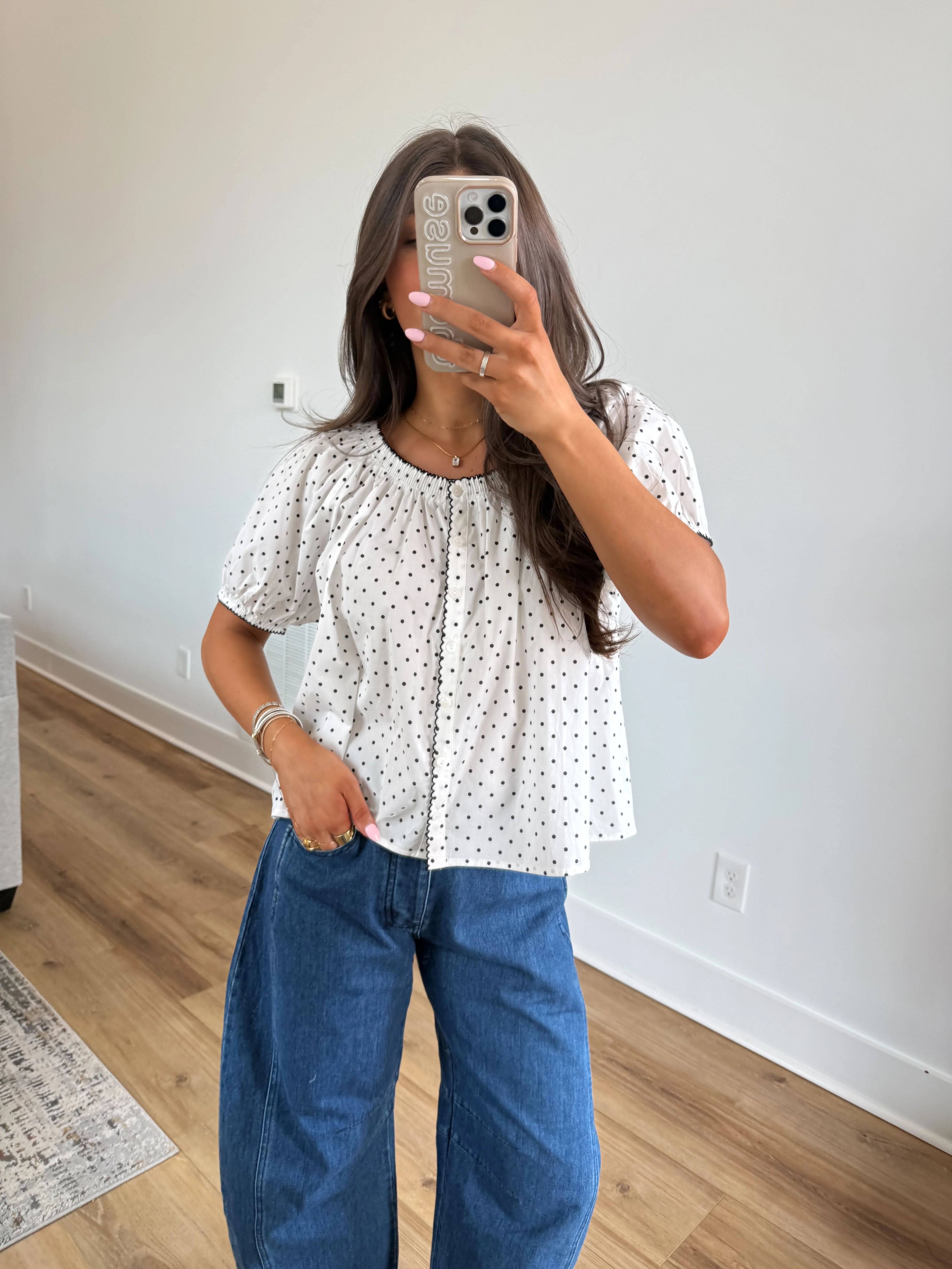 Polka Dot Button Top (White) - Image 4
