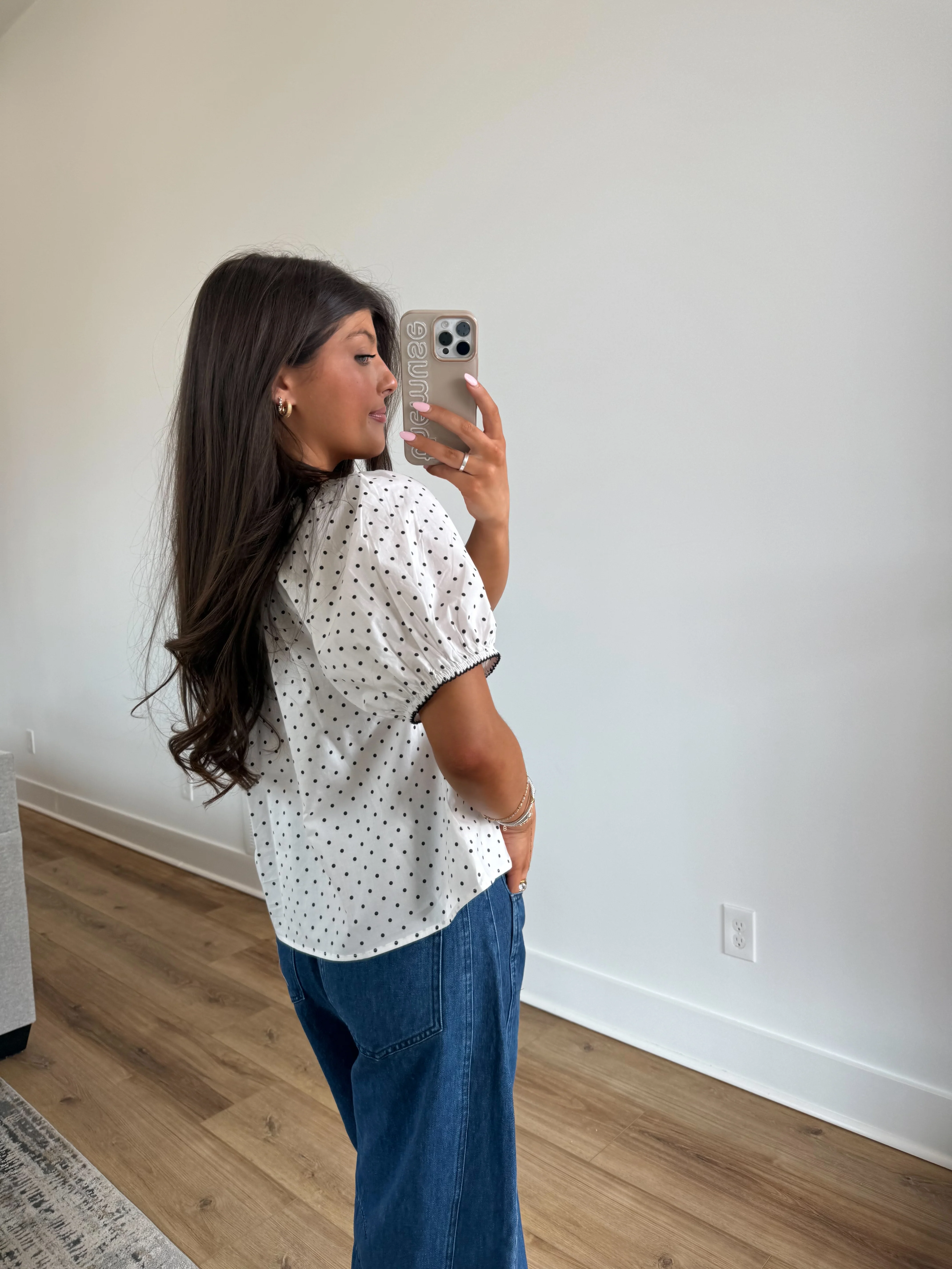 Polka Dot Button Top (White) - Image 5