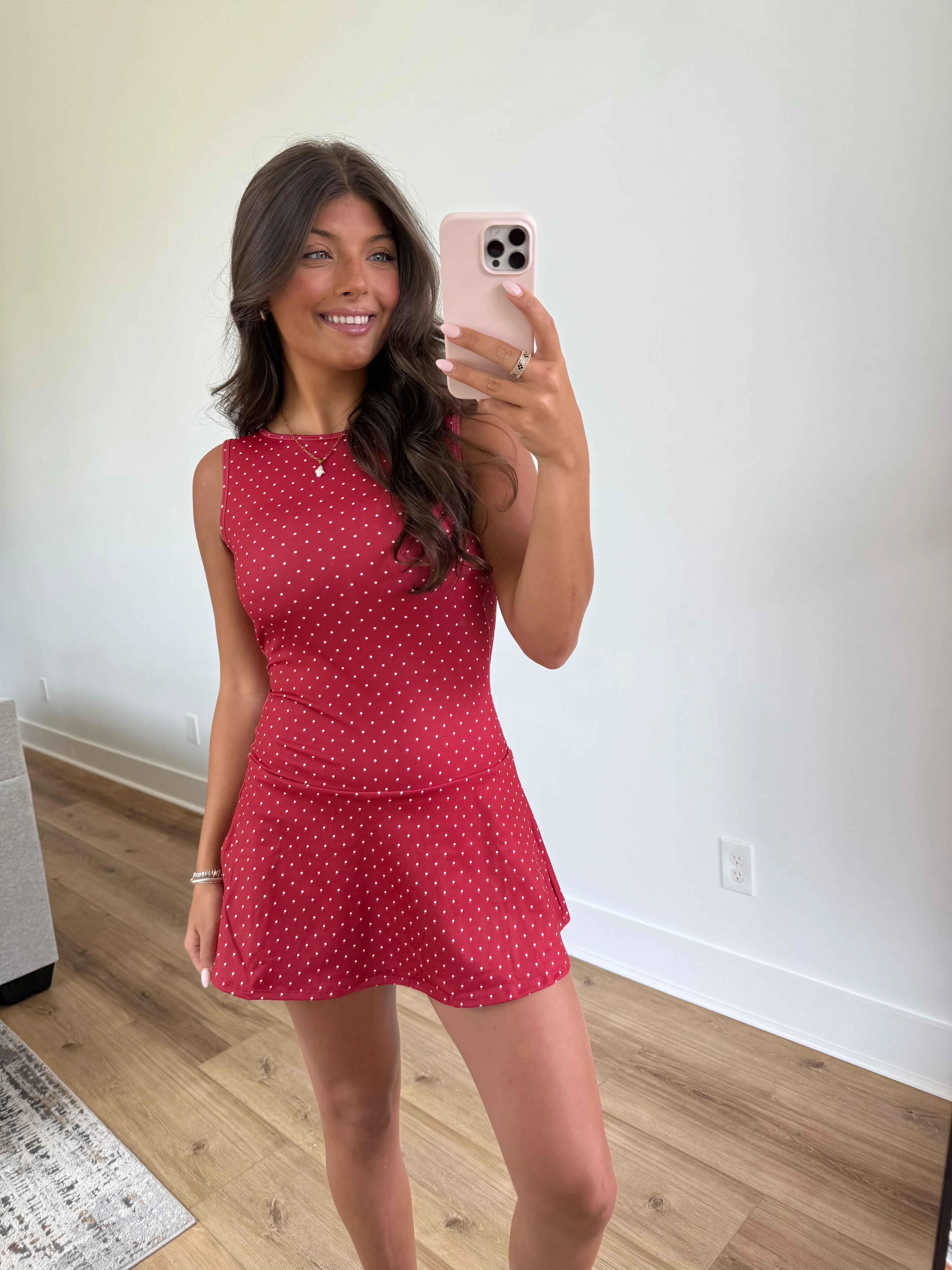 Red Polka Dot Drop Waist Athletic Dress