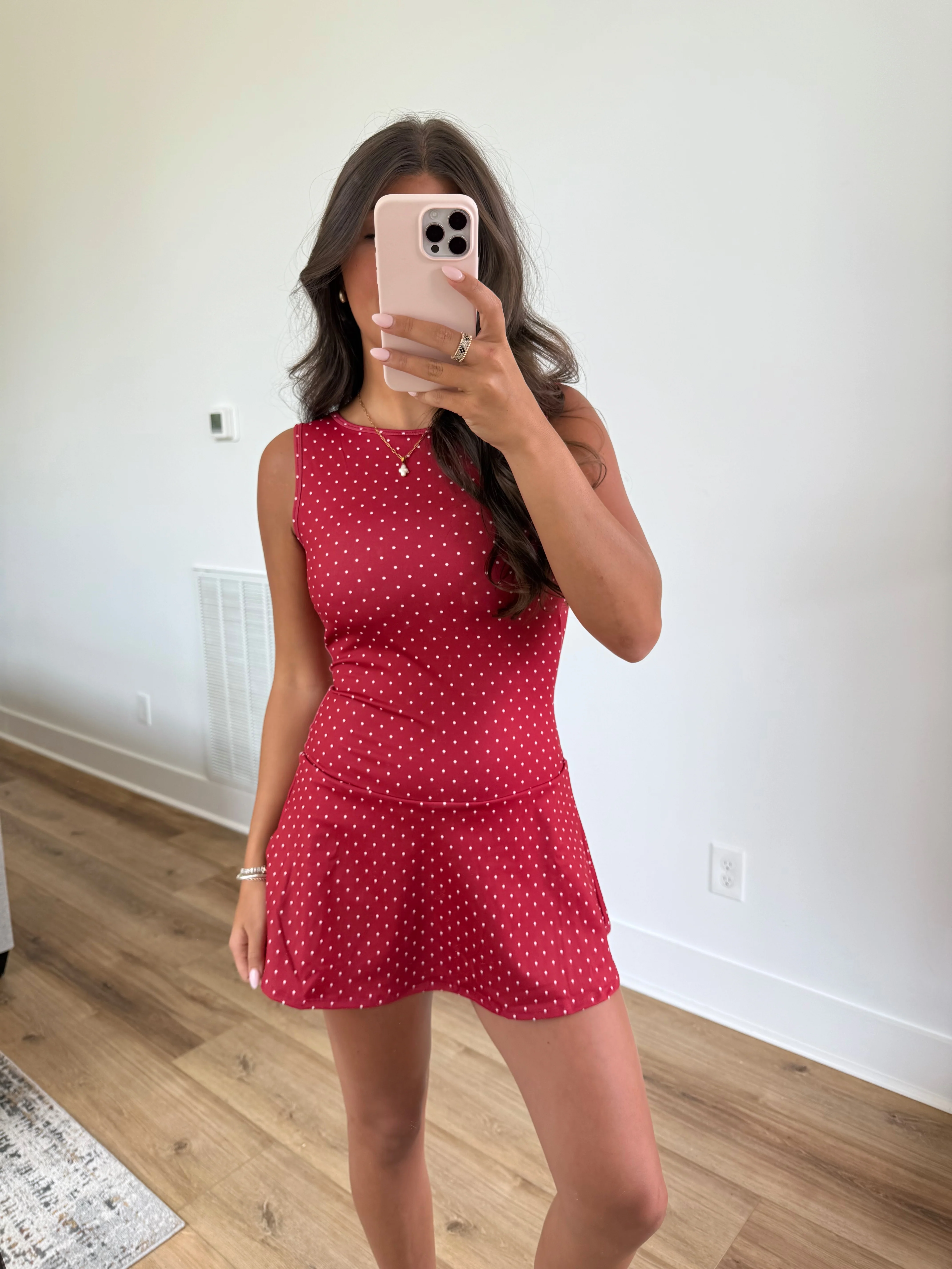 Red Polka Dot Drop Waist Athletic Dress - Image 2