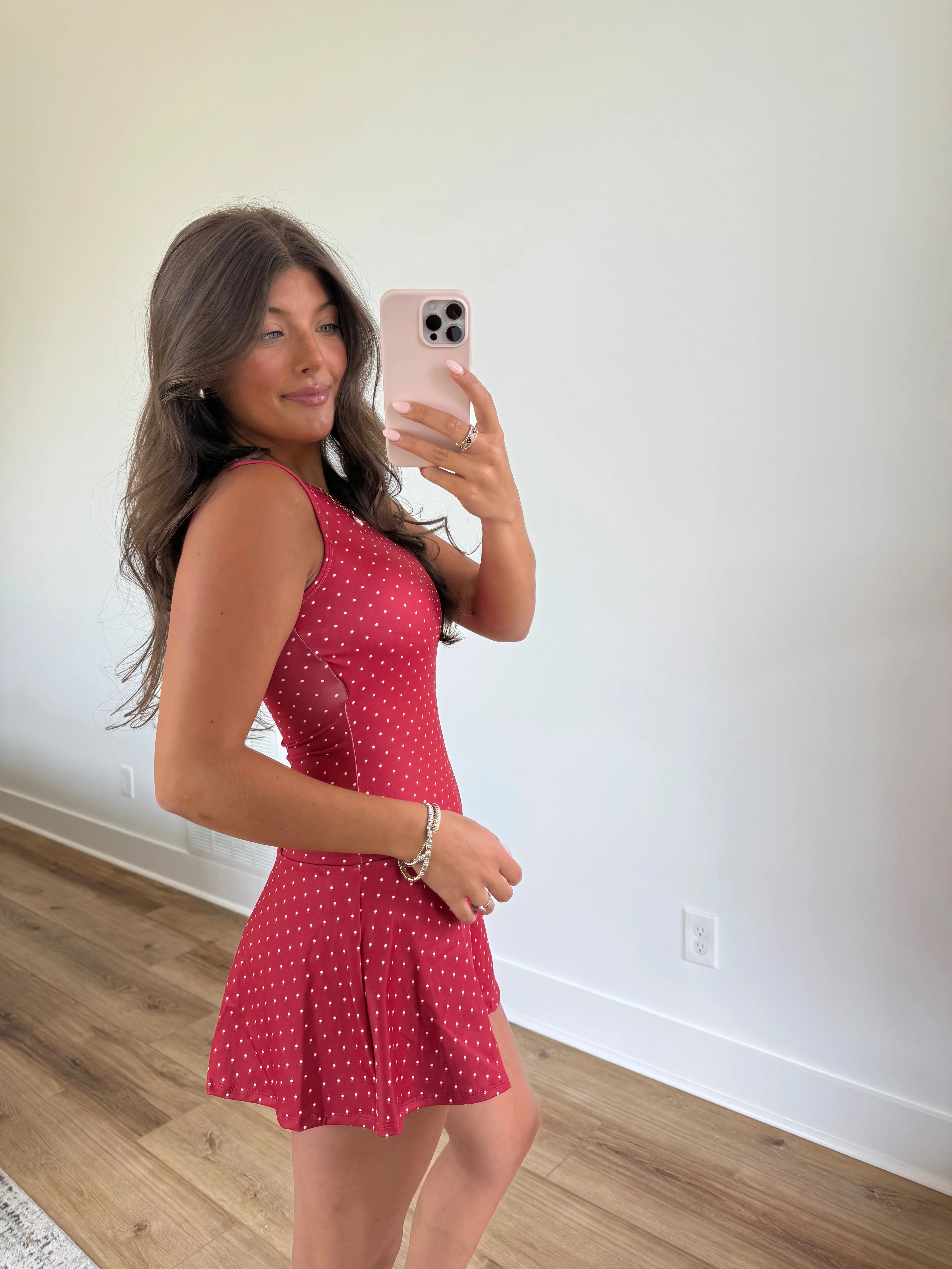 Red Polka Dot Drop Waist Athletic Dress - Image 3