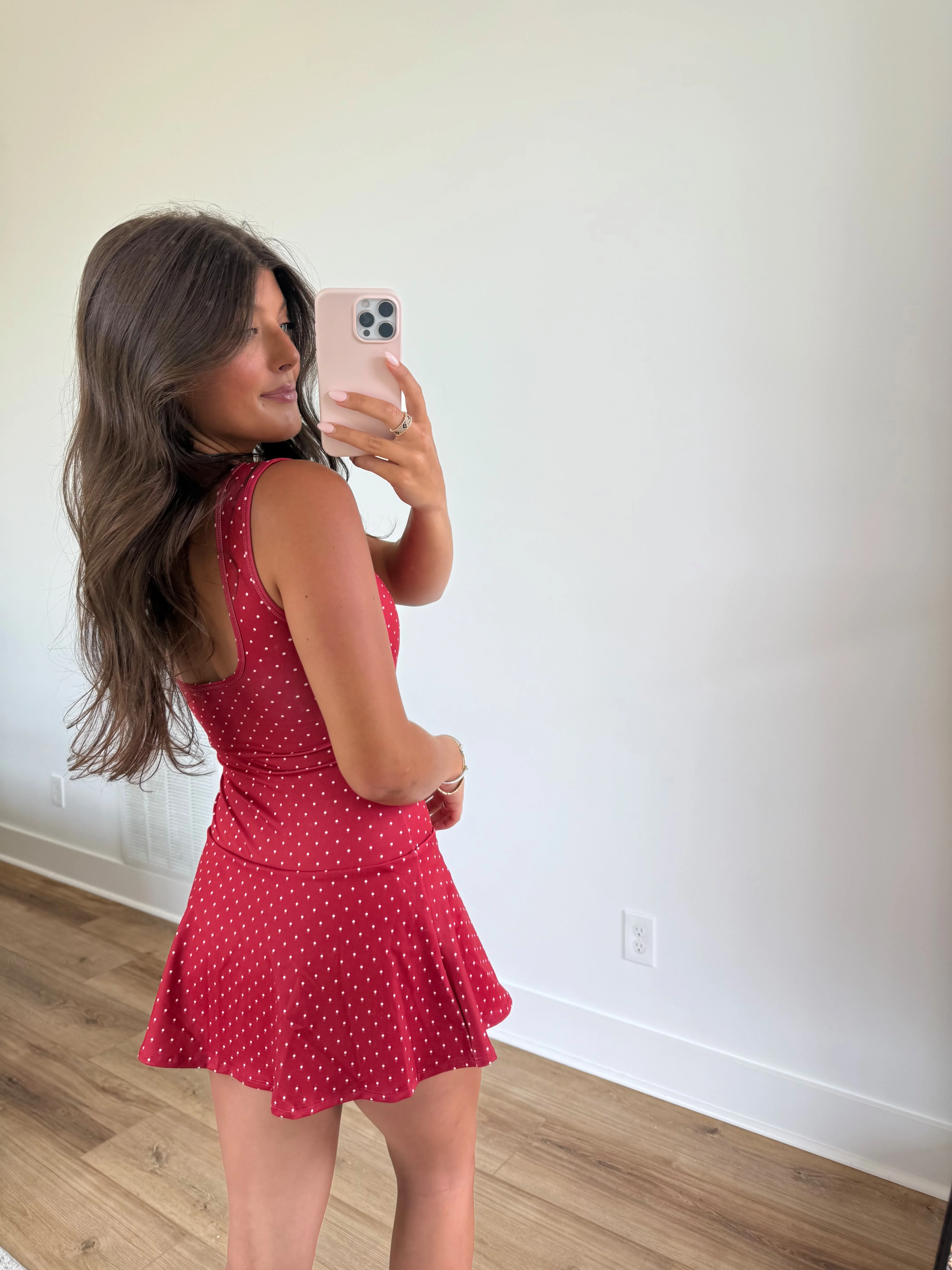 Red Polka Dot Drop Waist Athletic Dress - Image 4