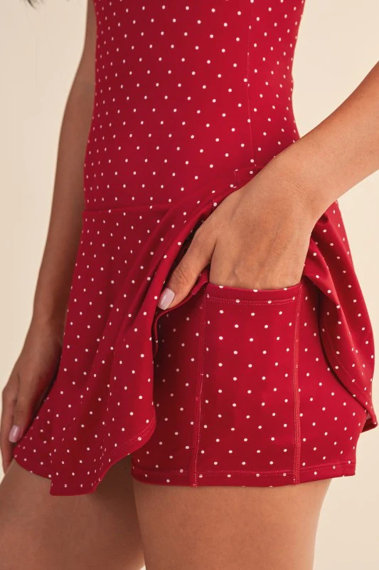 Red Polka Dot Drop Waist Athletic Dress - Image 5