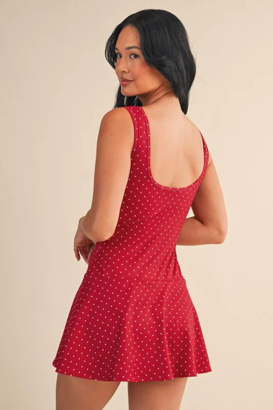 Red Polka Dot Drop Waist Athletic Dress - Image 7