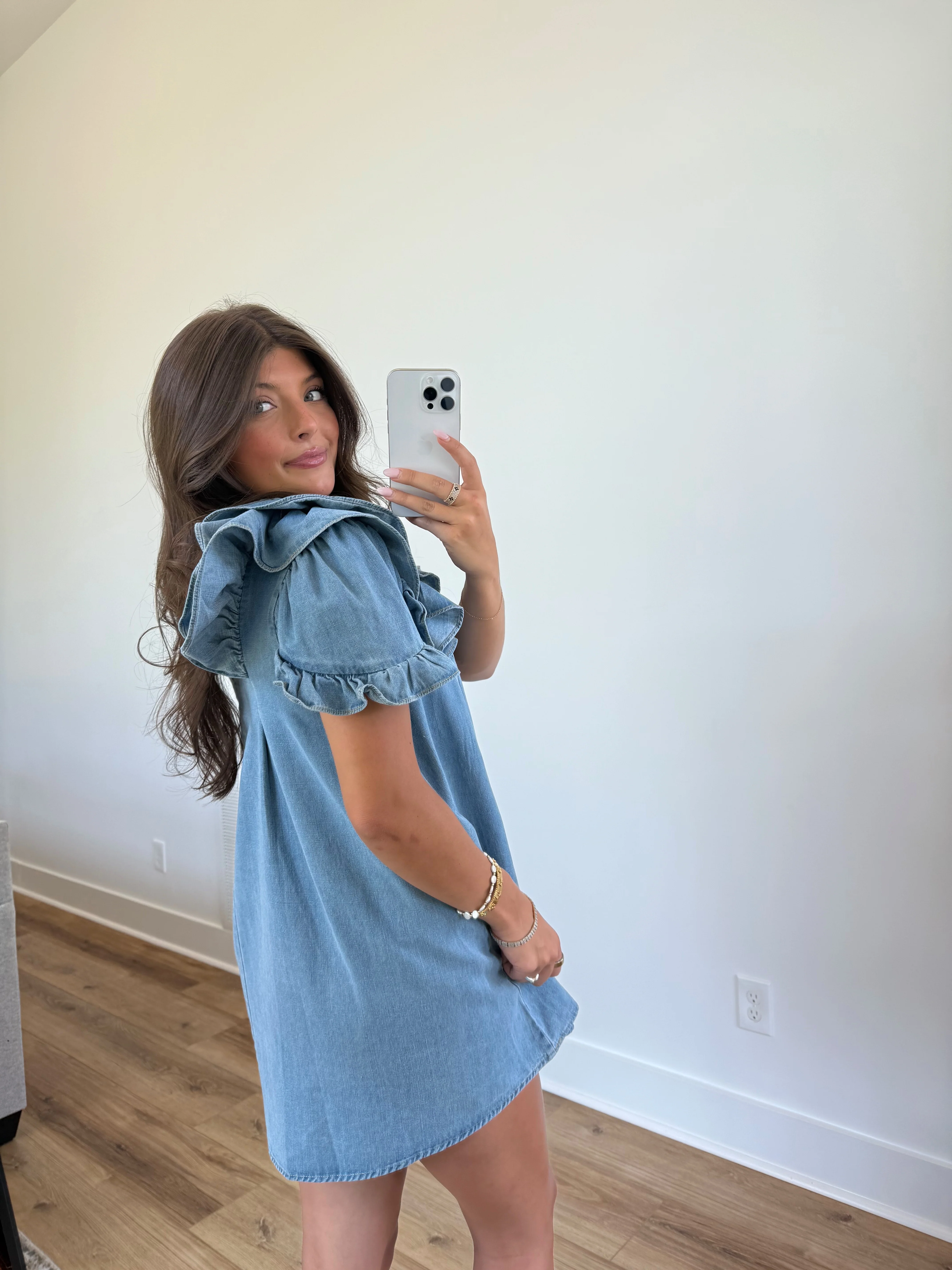 Ruffle Sleeves Mini Denim Dress - Image 4