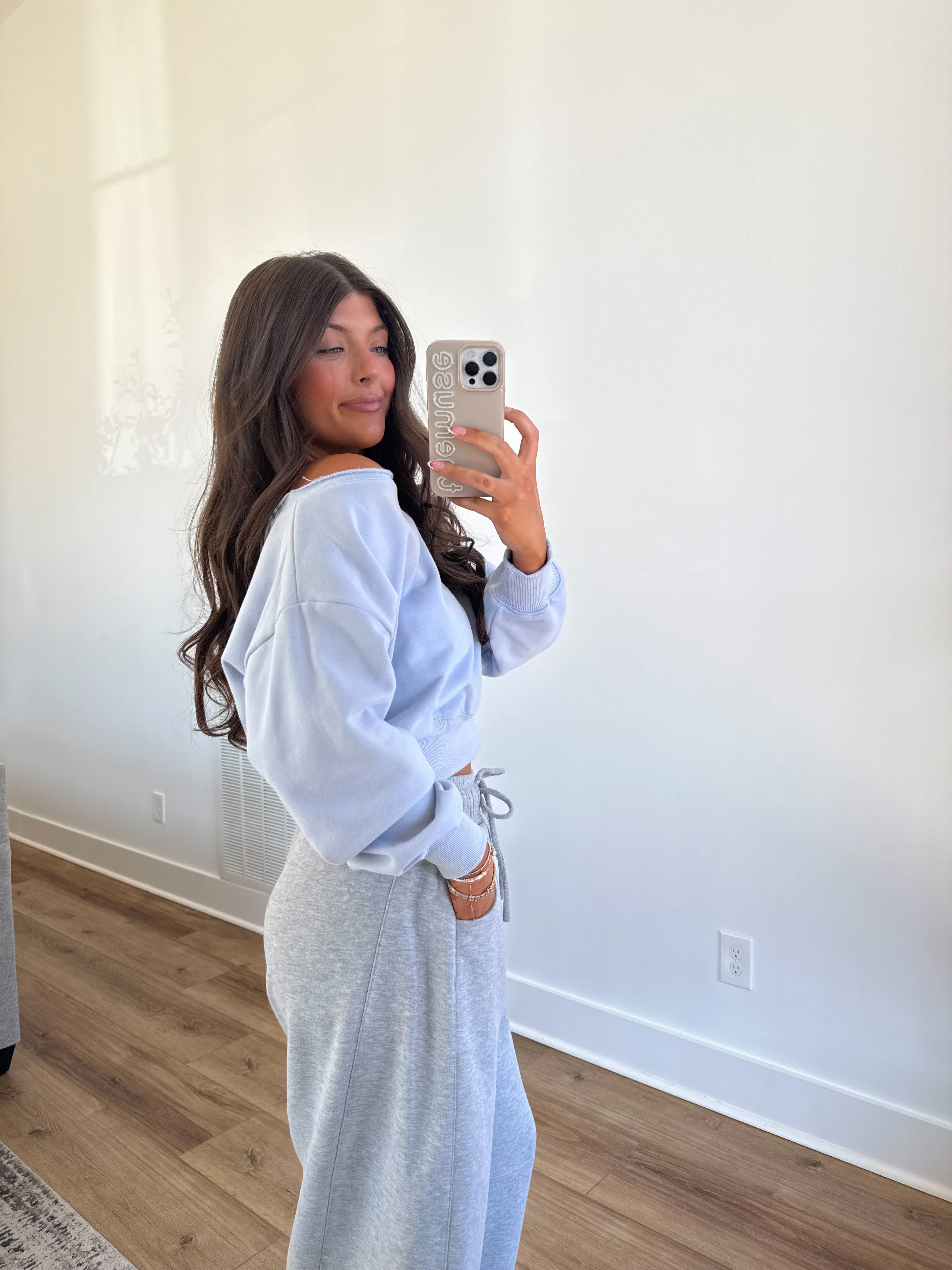 Slouch Off The Shoulder Sweatshirt (Blue) - Image 3