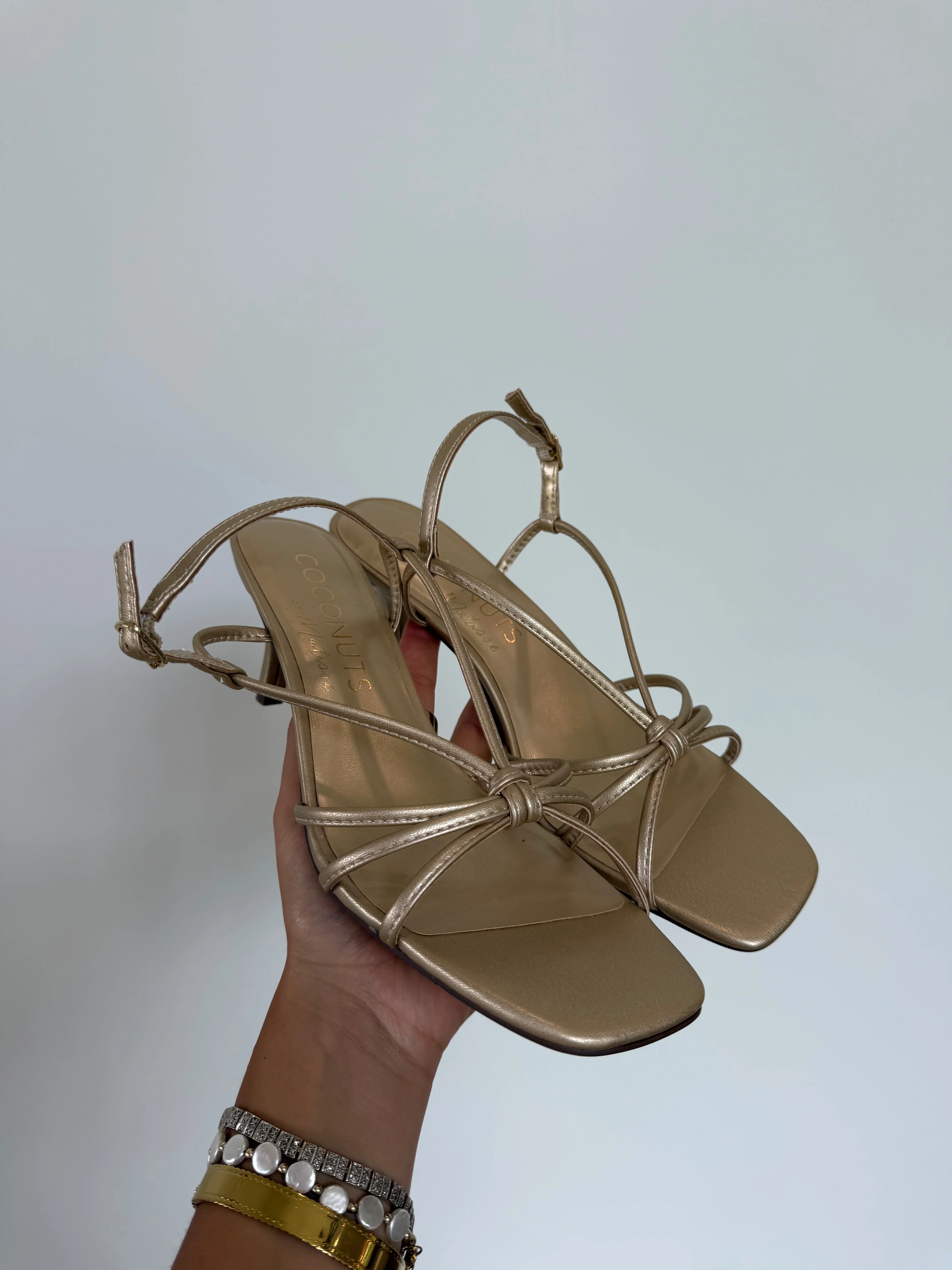 Strappy Kitten Heel – Gold - Image 3
