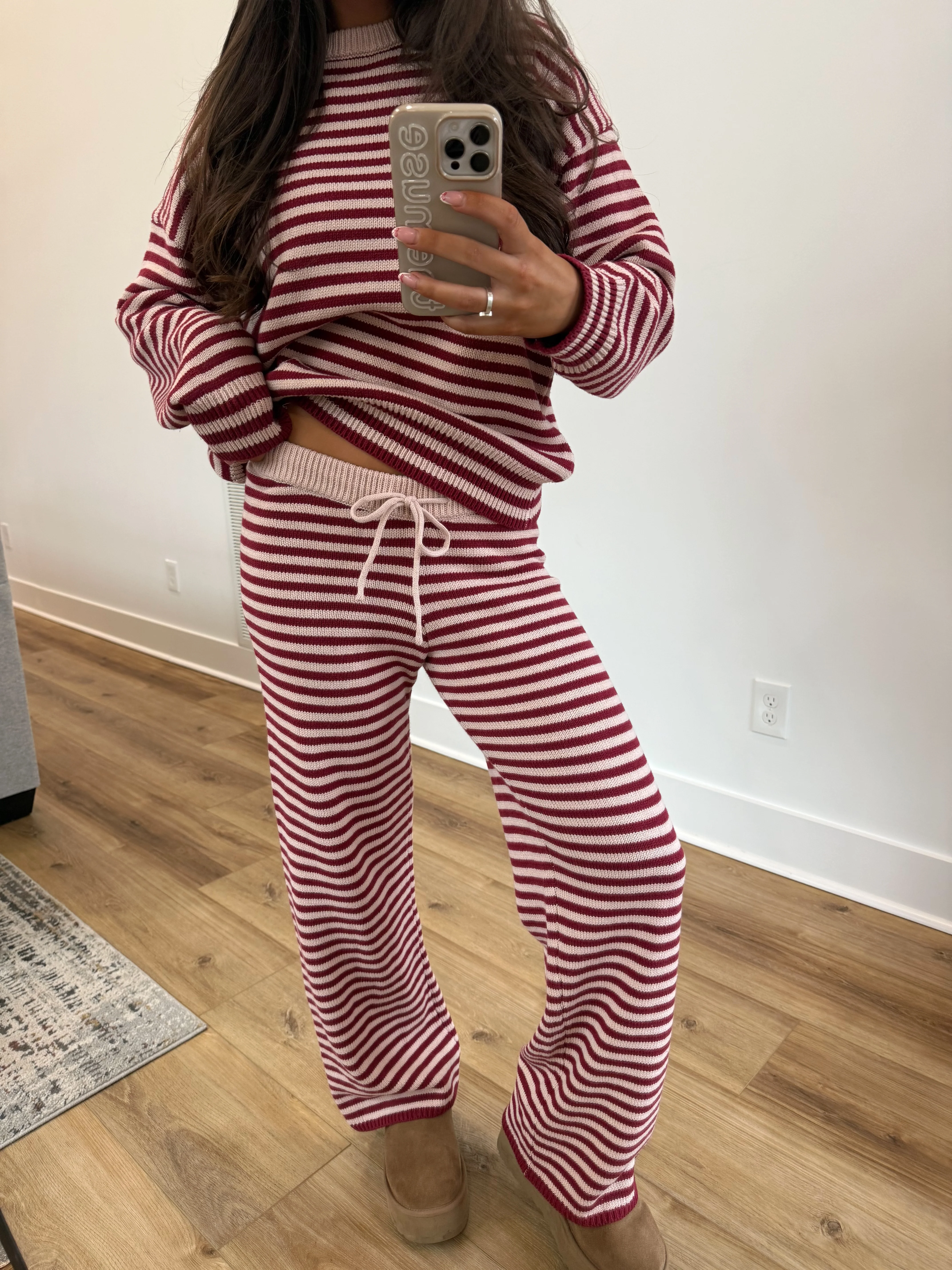 Stripe Lounge Set (Burgundy/Cream) - Image 3