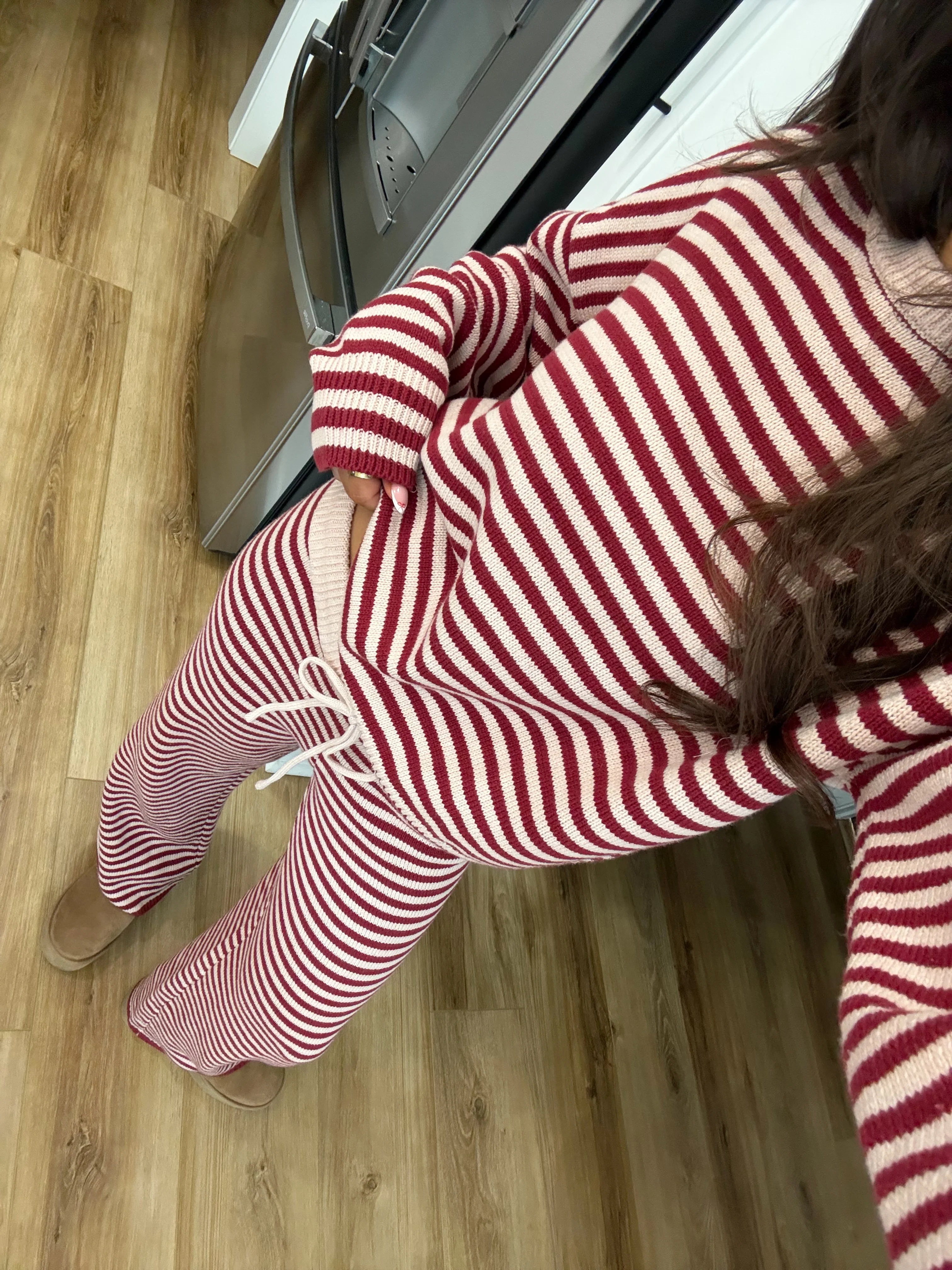 Stripe Lounge Set (Burgundy/Cream) - Image 4