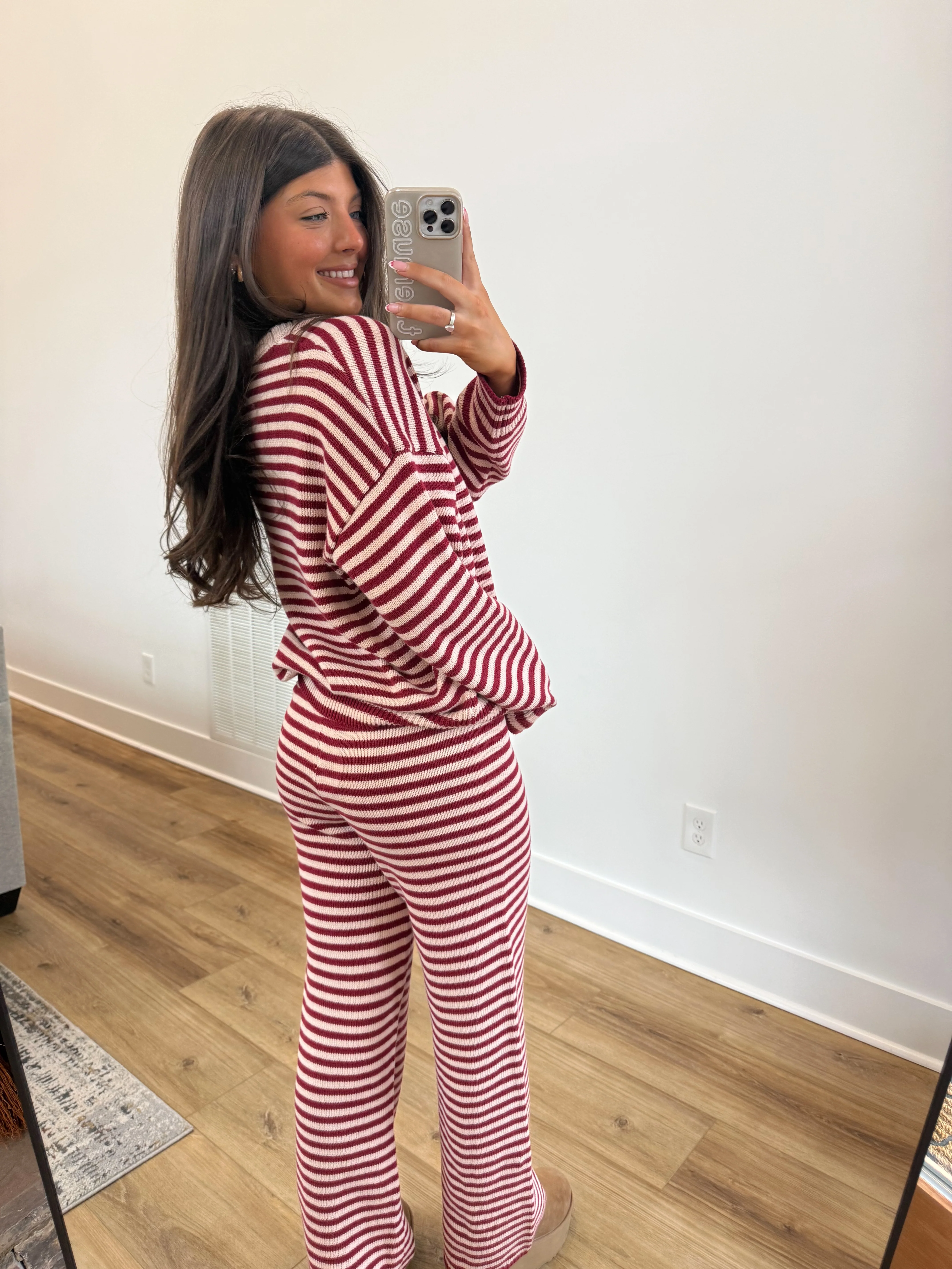 Stripe Lounge Set (Burgundy/Cream) - Image 5