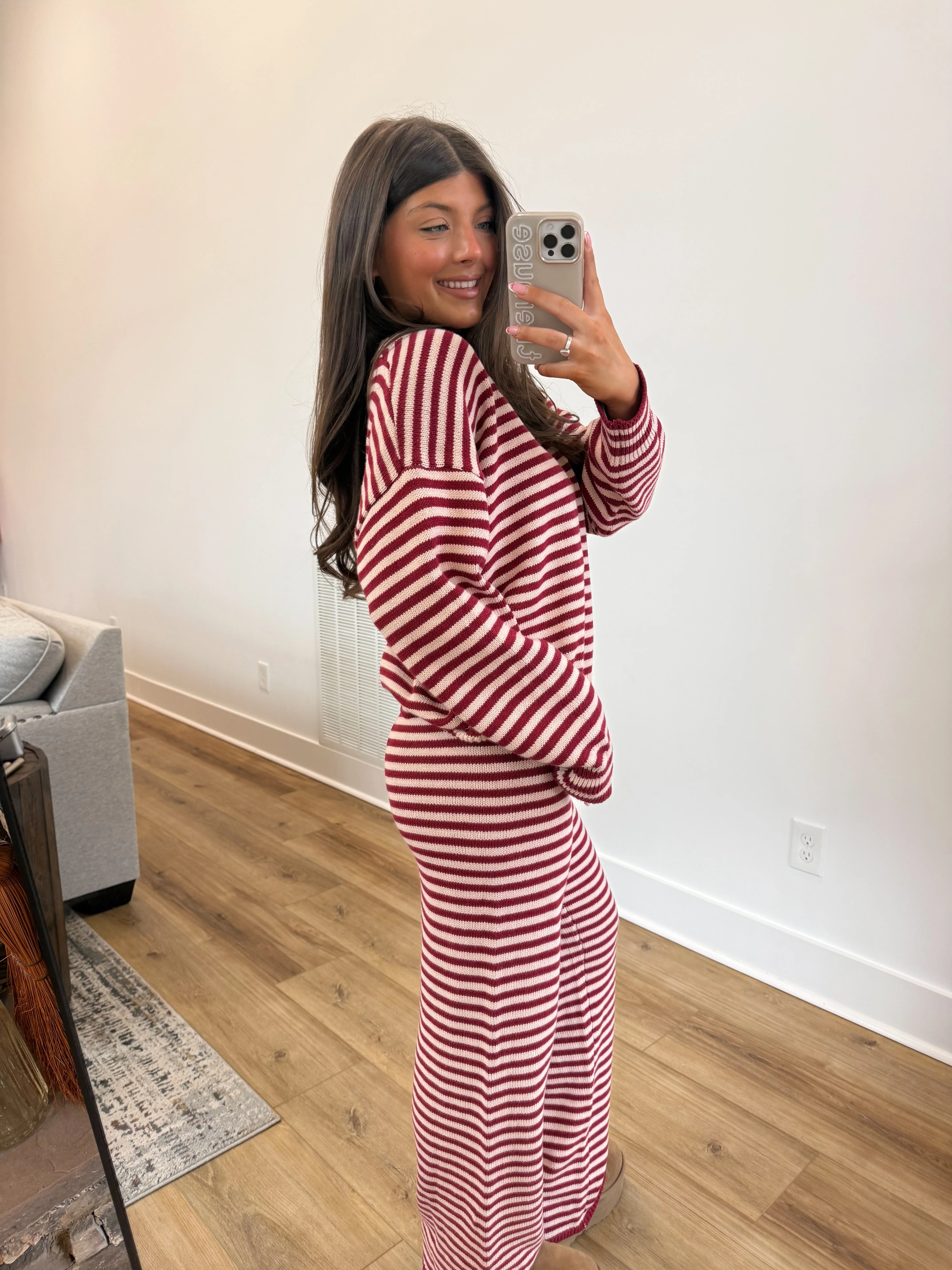 Stripe Lounge Set (Burgundy/Cream) - Image 6