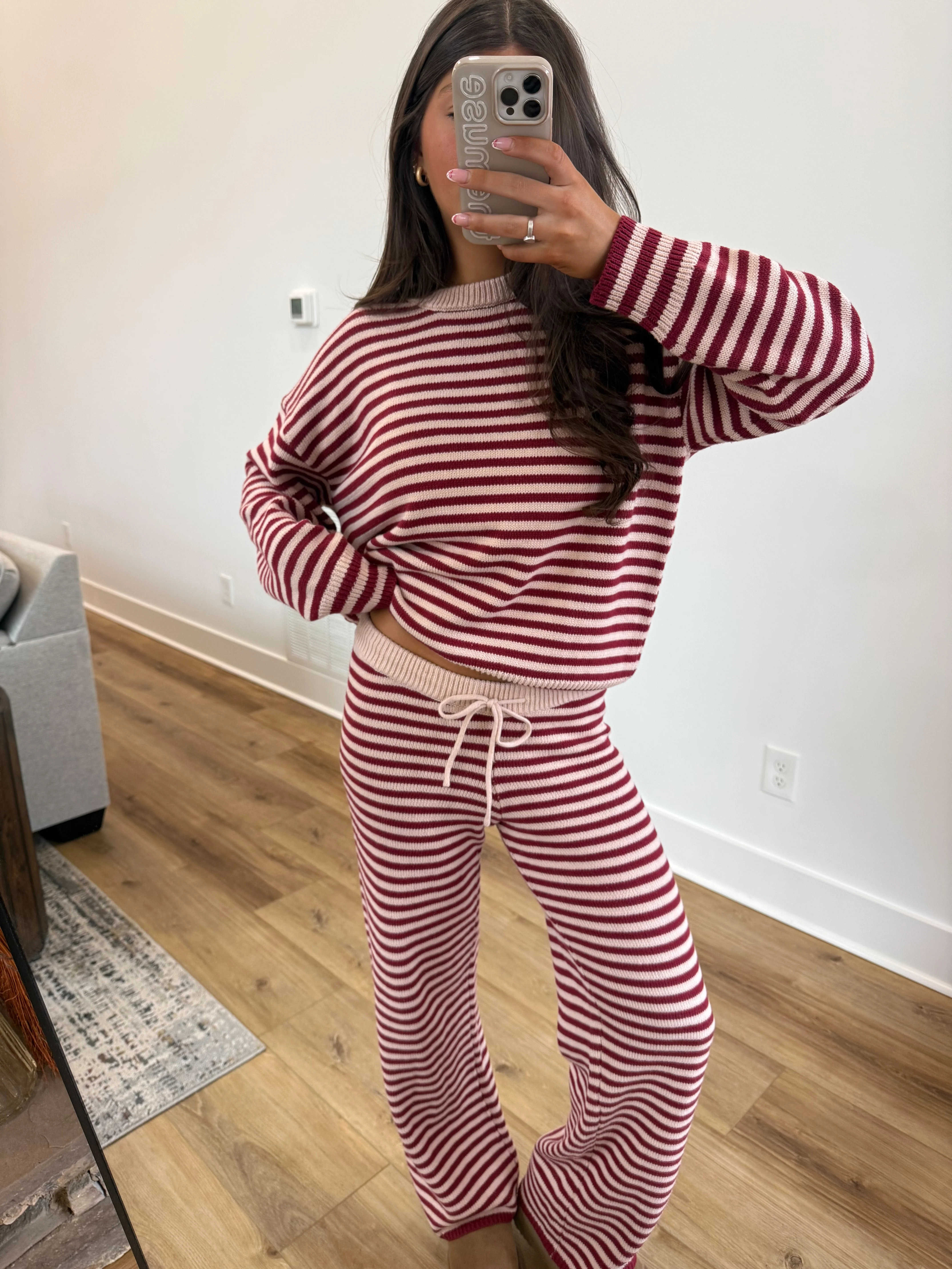 Stripe Lounge Set (Burgundy/Cream) - Image 7