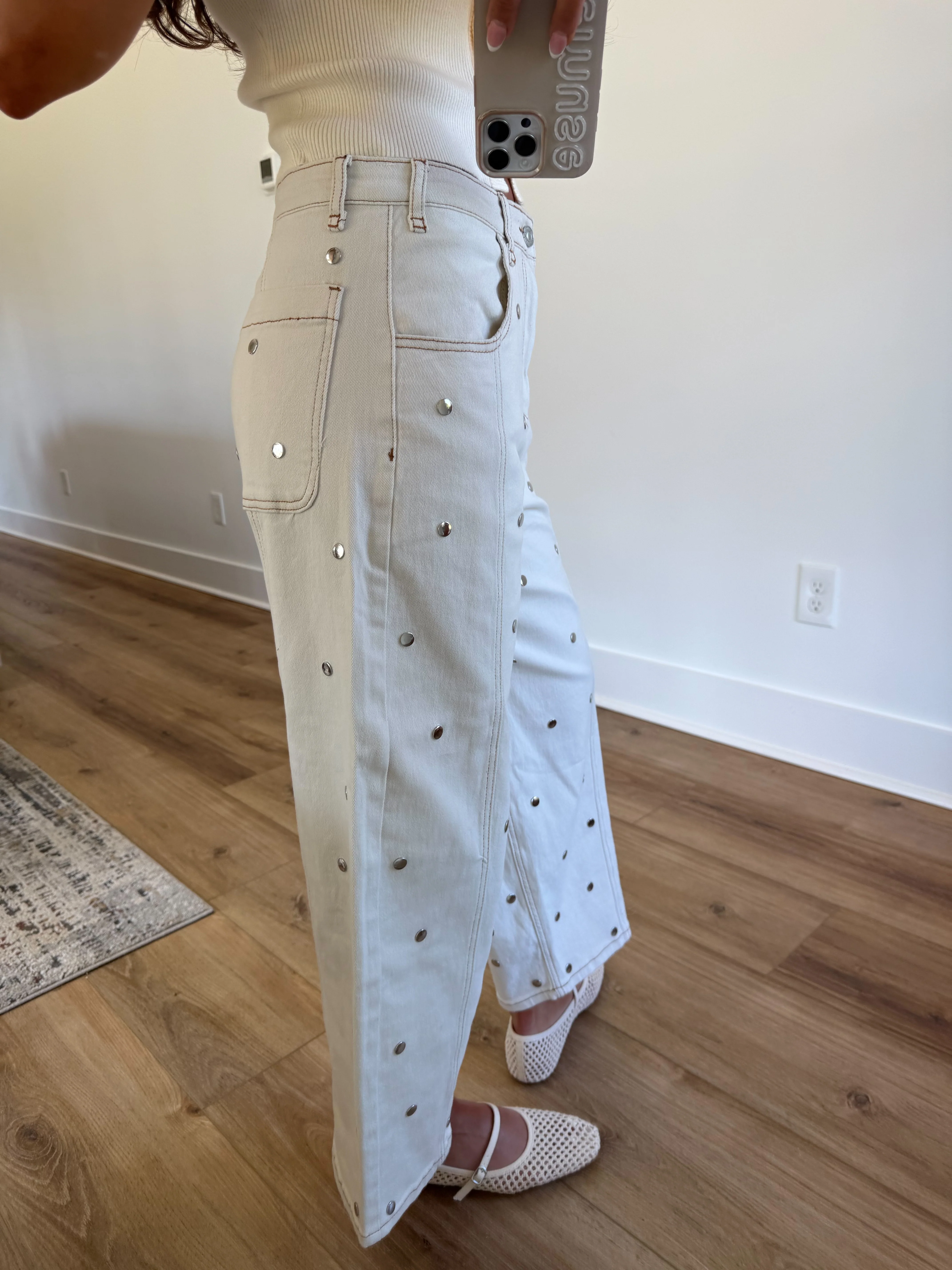 Studded Dot Jeans (Cream) - Image 2