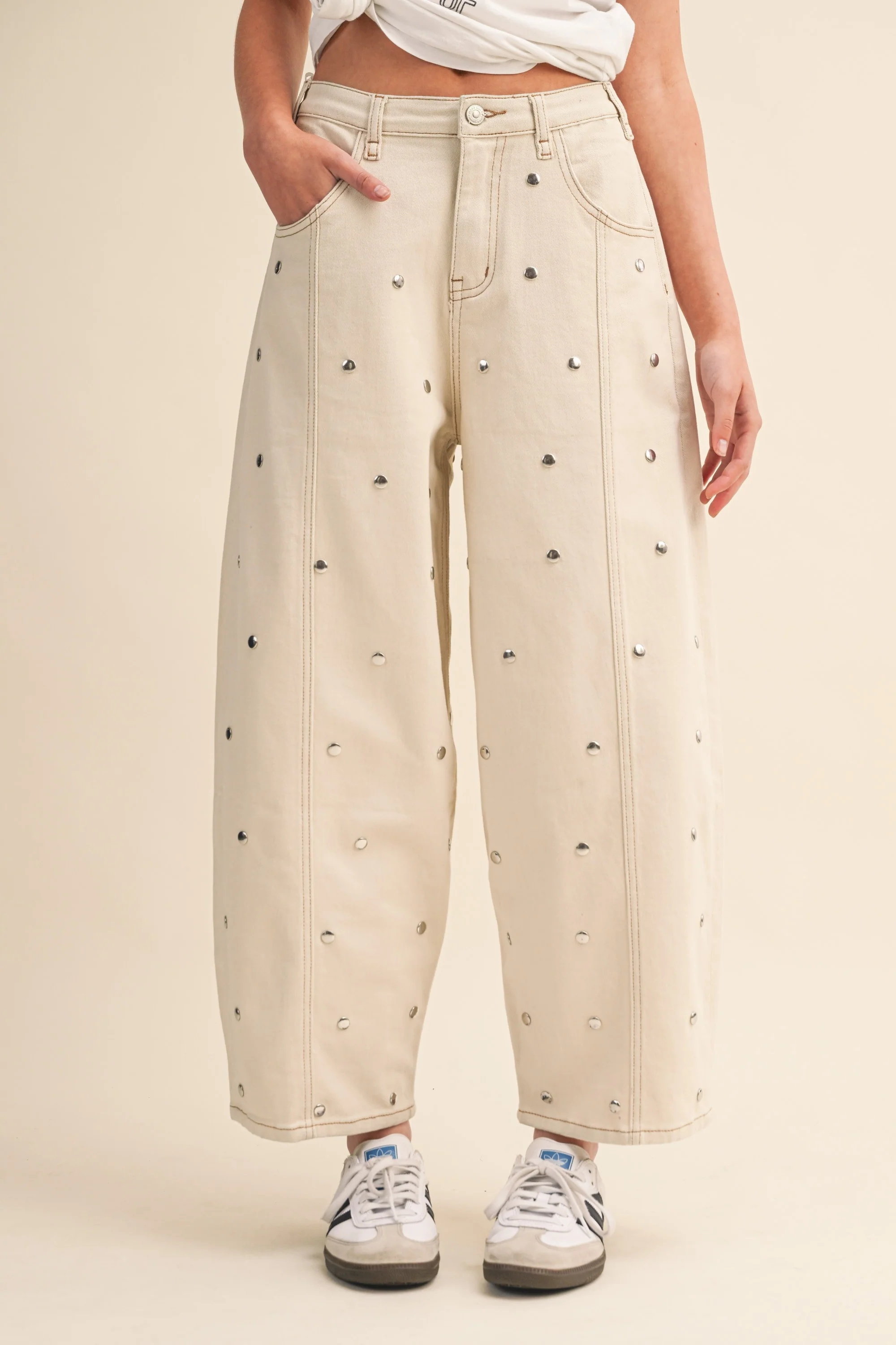 Studded Dot Jeans (Cream) - Image 7