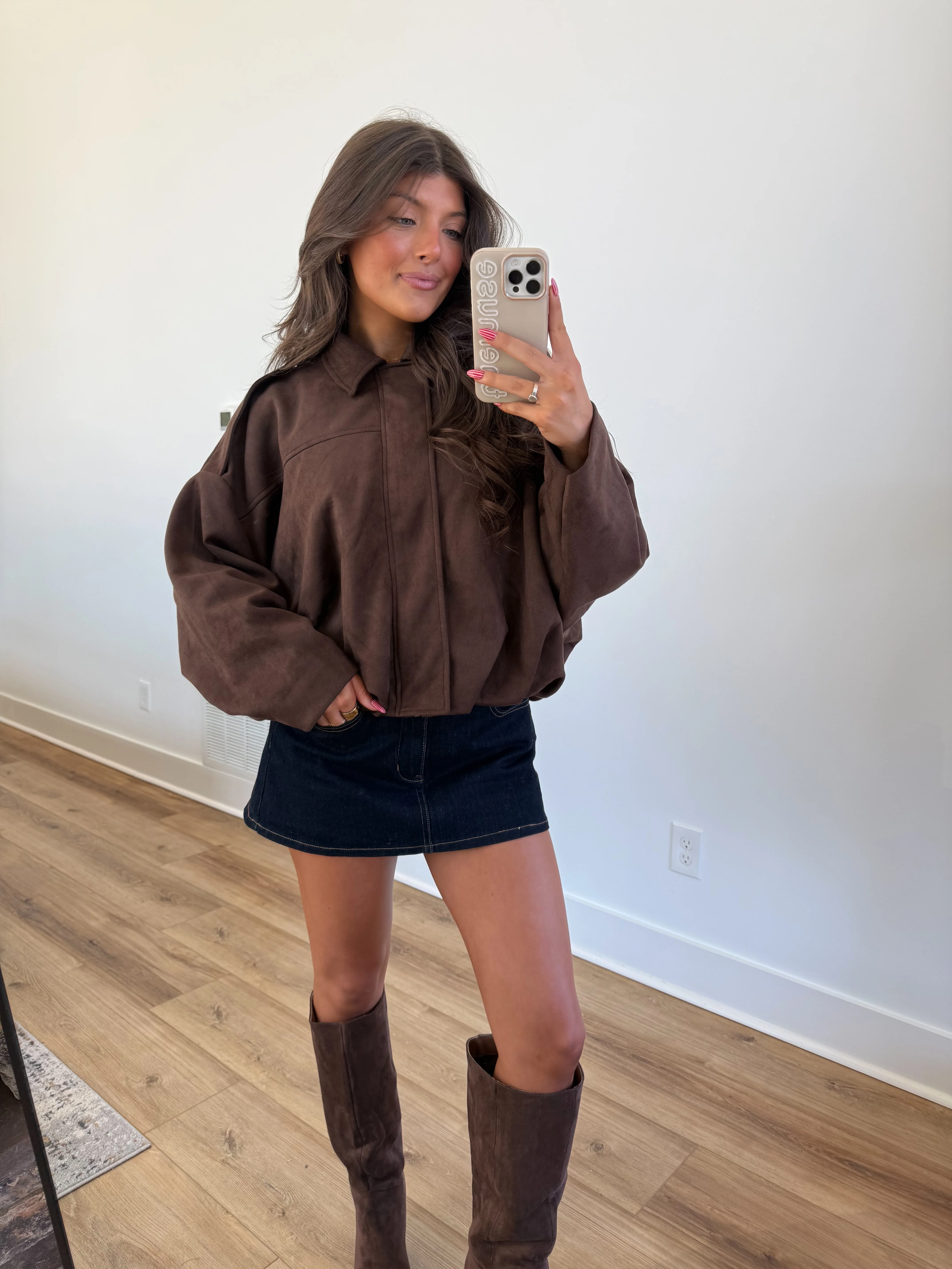 Suede Bomber Jacket (Brown) - Image 3