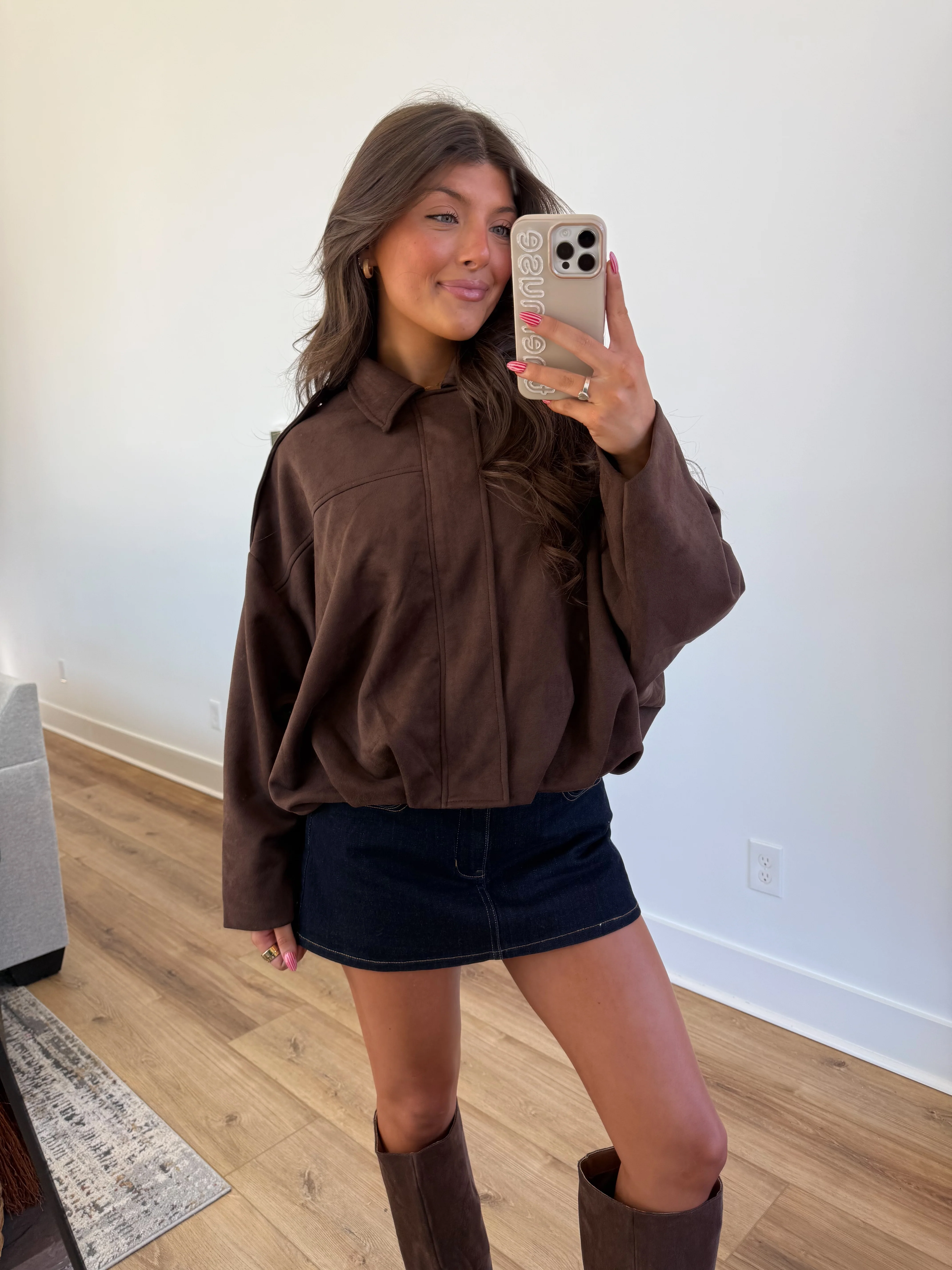 Suede Bomber Jacket (Brown) - Image 4