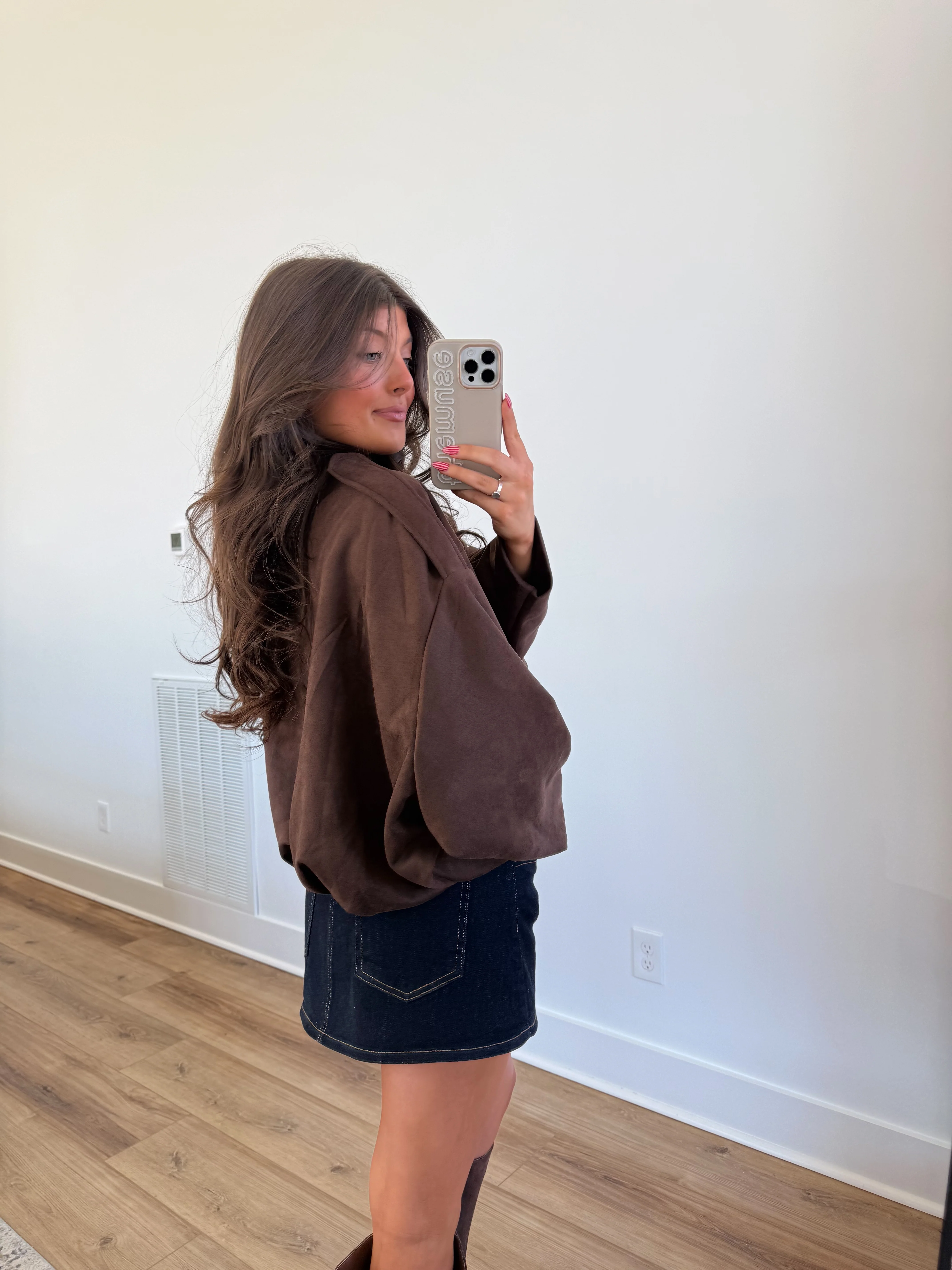 Suede Bomber Jacket (Brown) - Image 5