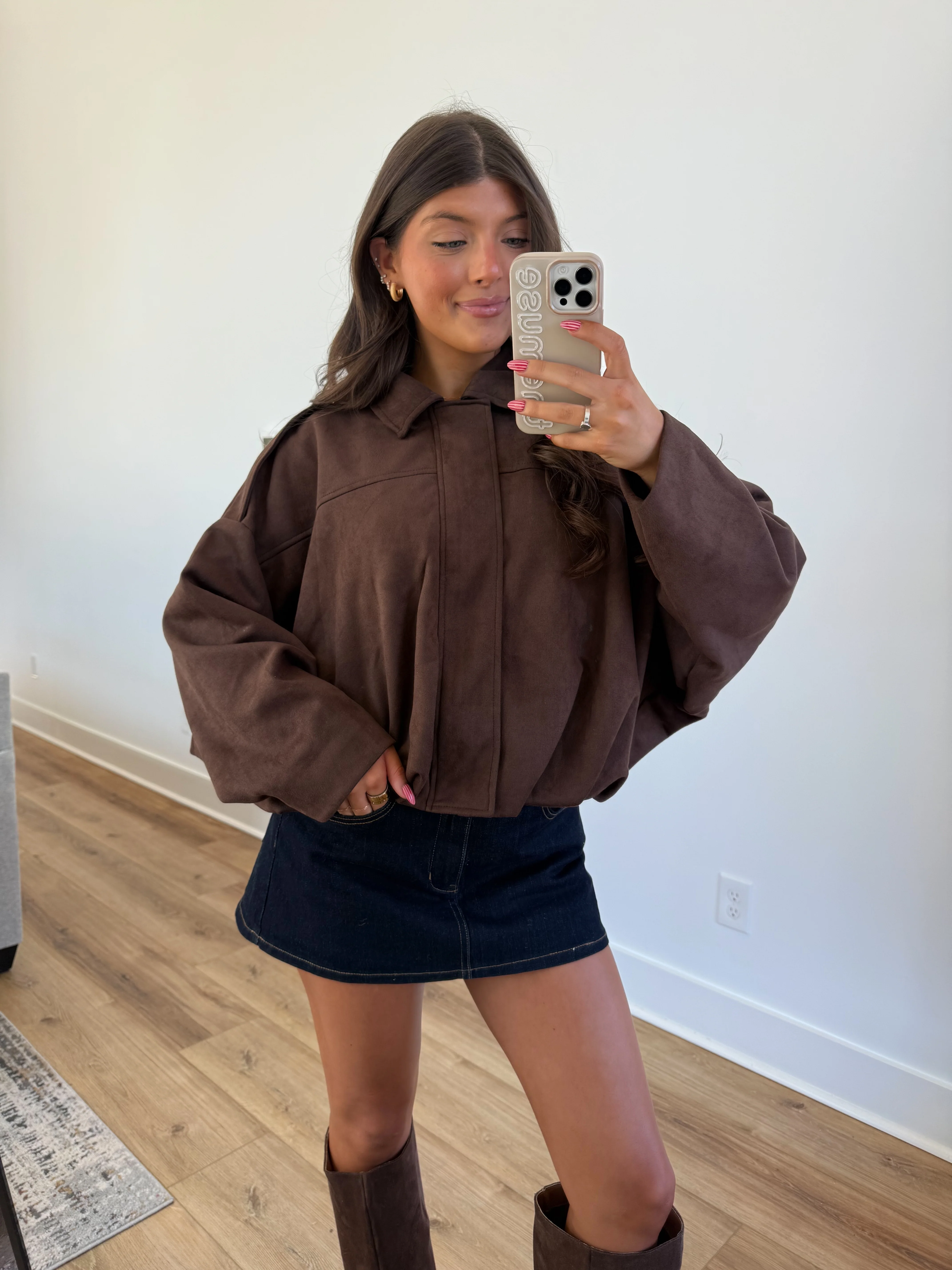 Suede Bomber Jacket (Brown) - Image 6