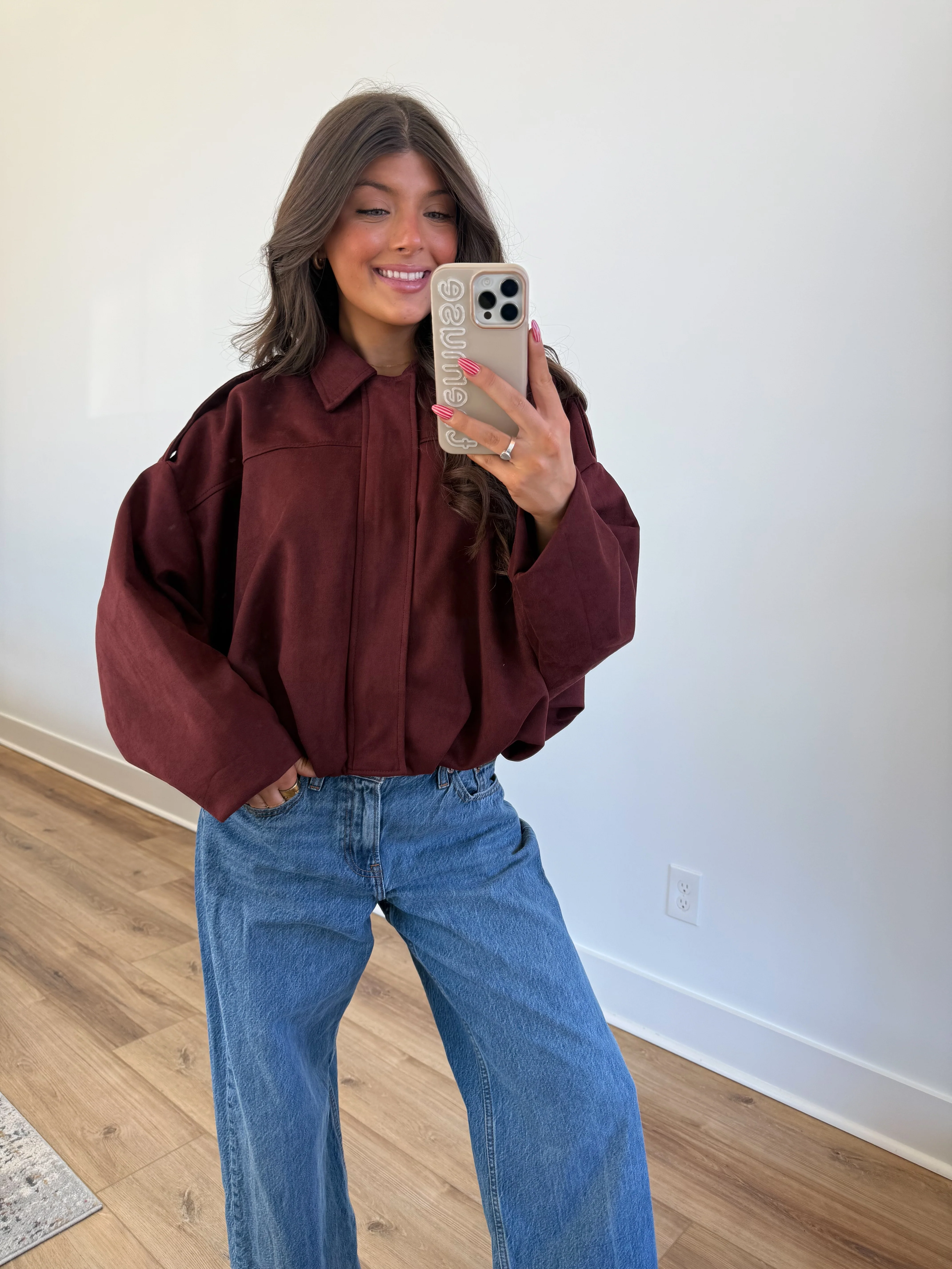 Suede Bomber Jacket (Wine) - Image 4