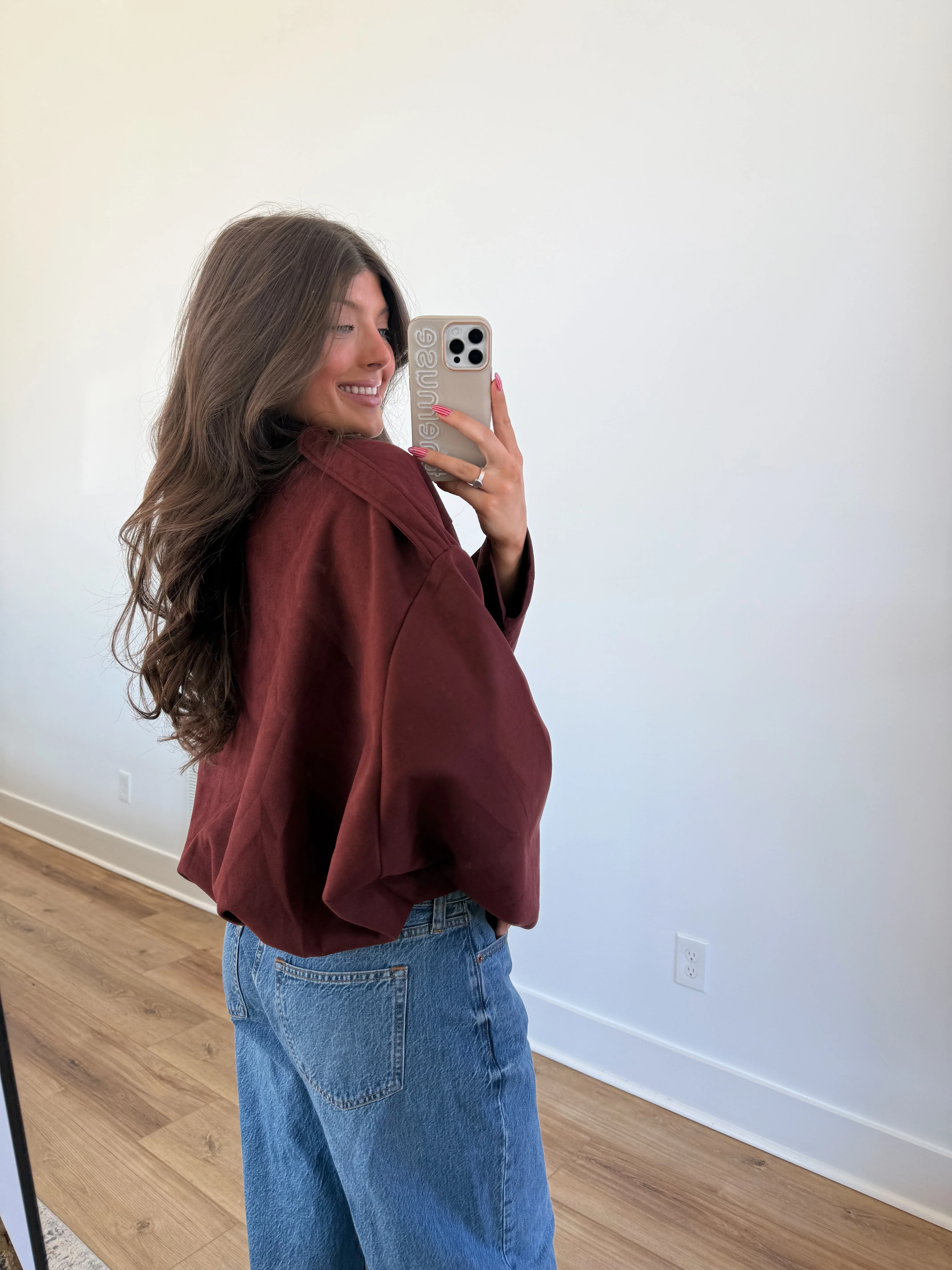 Suede Bomber Jacket (Wine) - Image 5