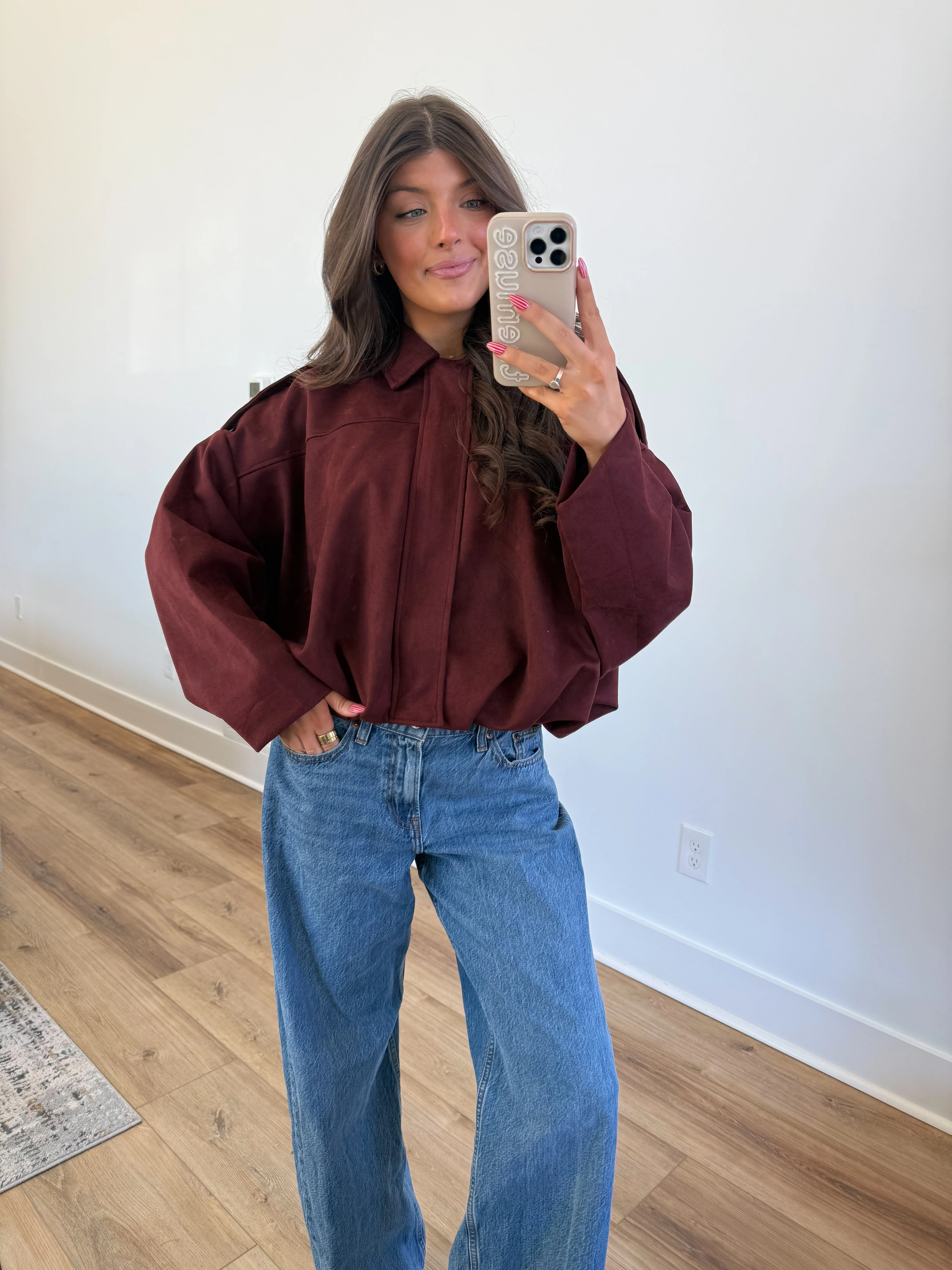 Suede Bomber Jacket (Wine) - Image 6
