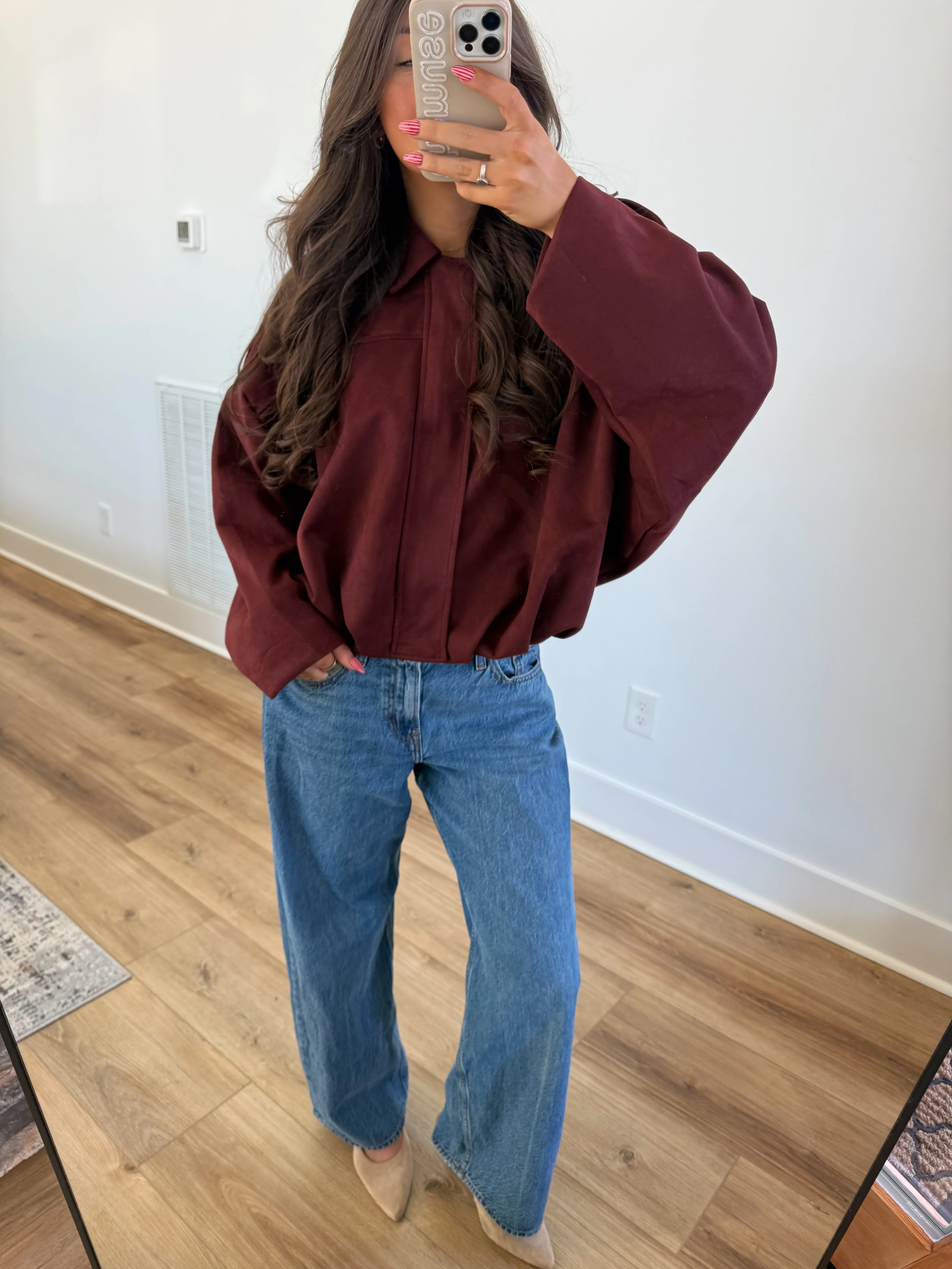 Suede Bomber Jacket (Wine) - Image 7