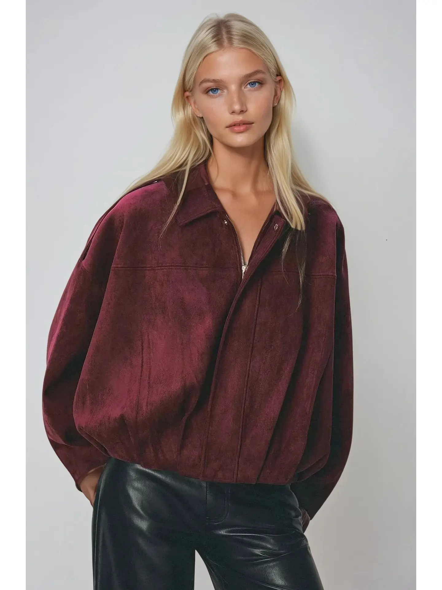 Suede Bomber Jacket (Wine) - Image 8