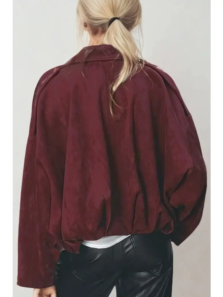 Suede Bomber Jacket (Wine) - Image 9