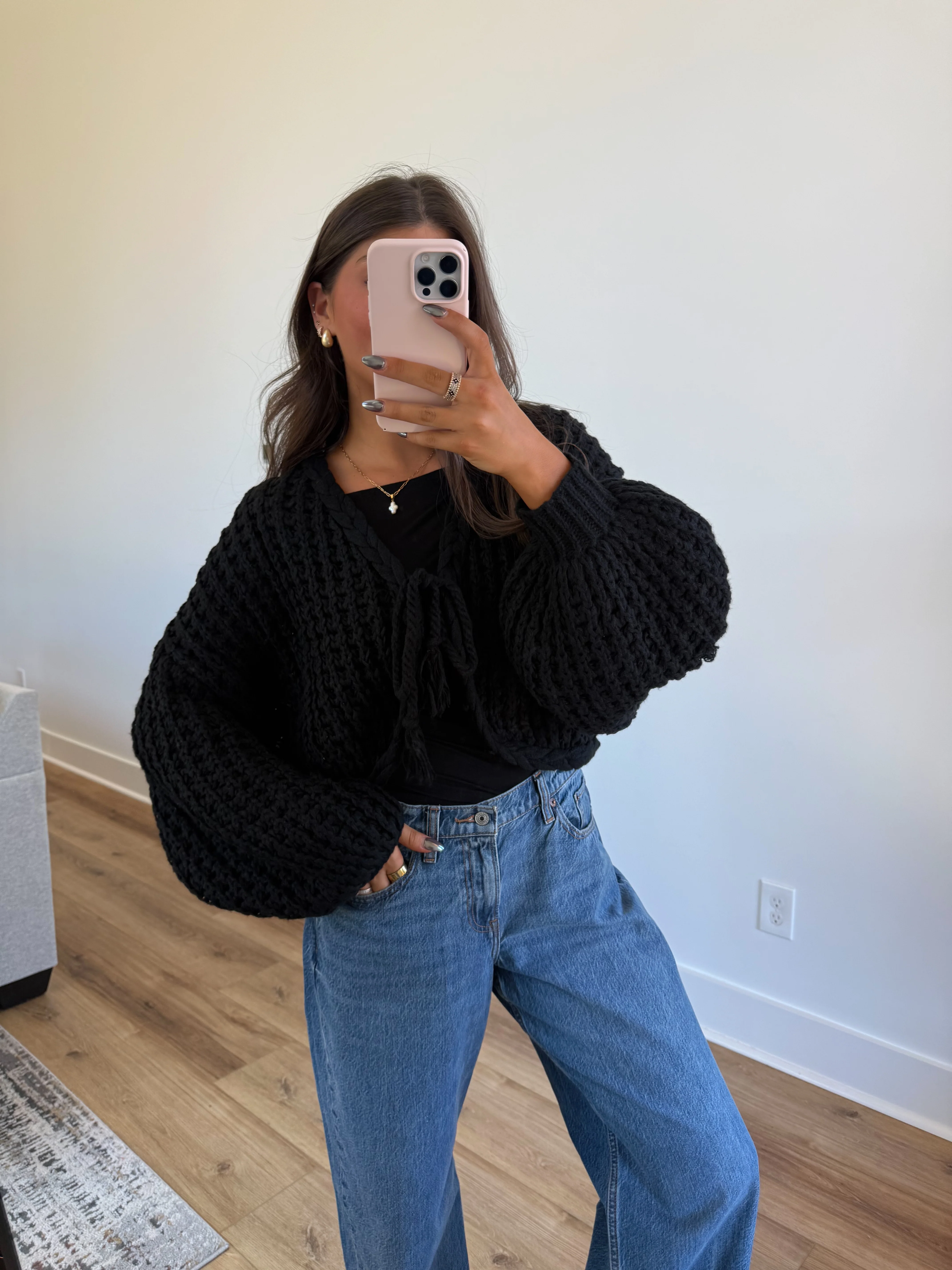 The Balloon Sleeve Tie Cardigan - Image 3