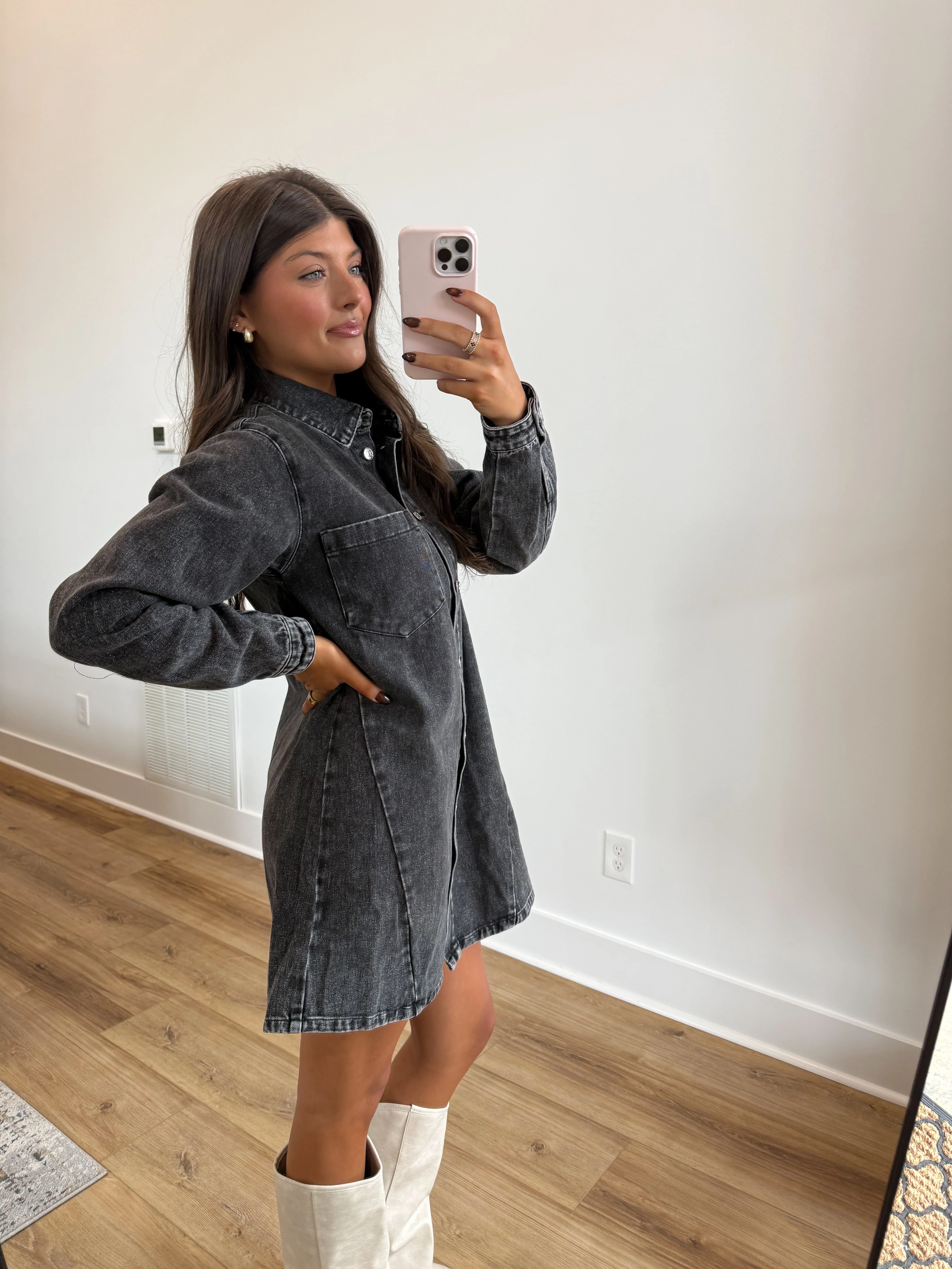 The Blake Denim Shirt Dress (Black) - Image 3