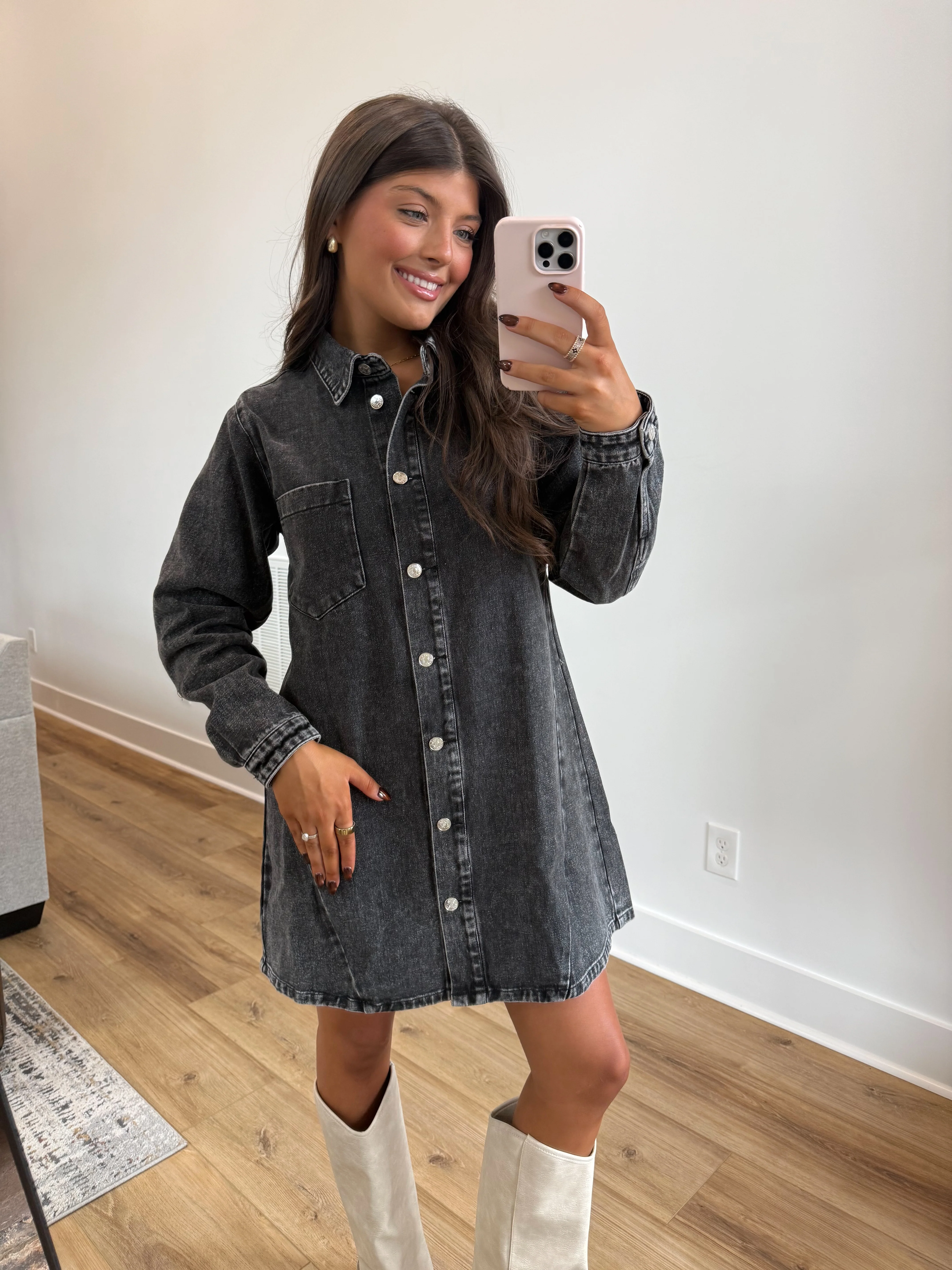 The Blake Denim Shirt Dress (Black) - Image 4