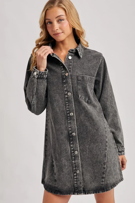 The Blake Denim Shirt Dress (Black) - Image 6