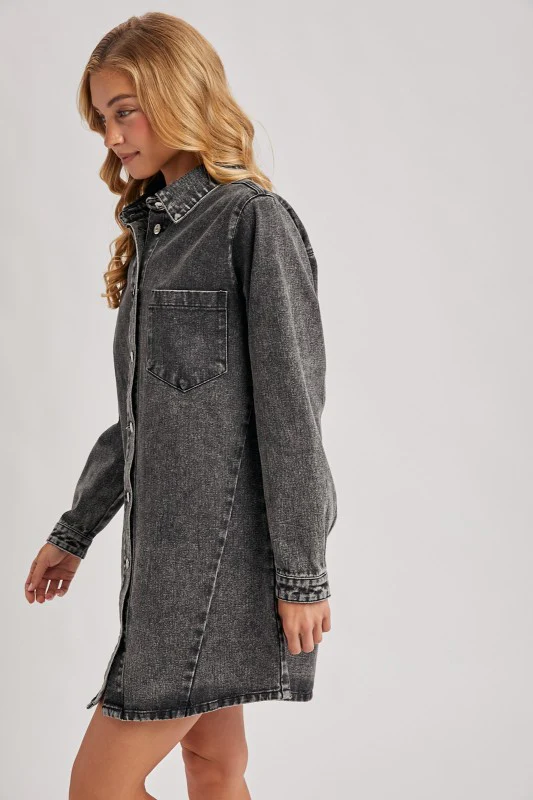The Blake Denim Shirt Dress (Black) - Image 8