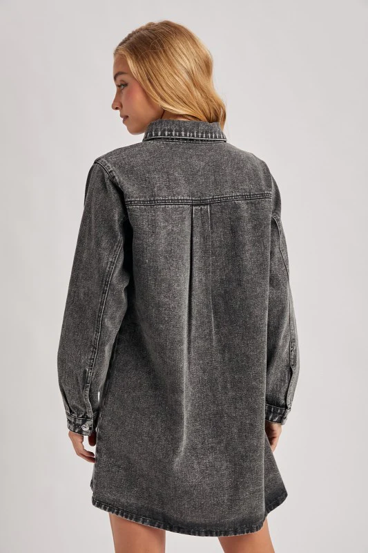 The Blake Denim Shirt Dress (Black) - Image 9