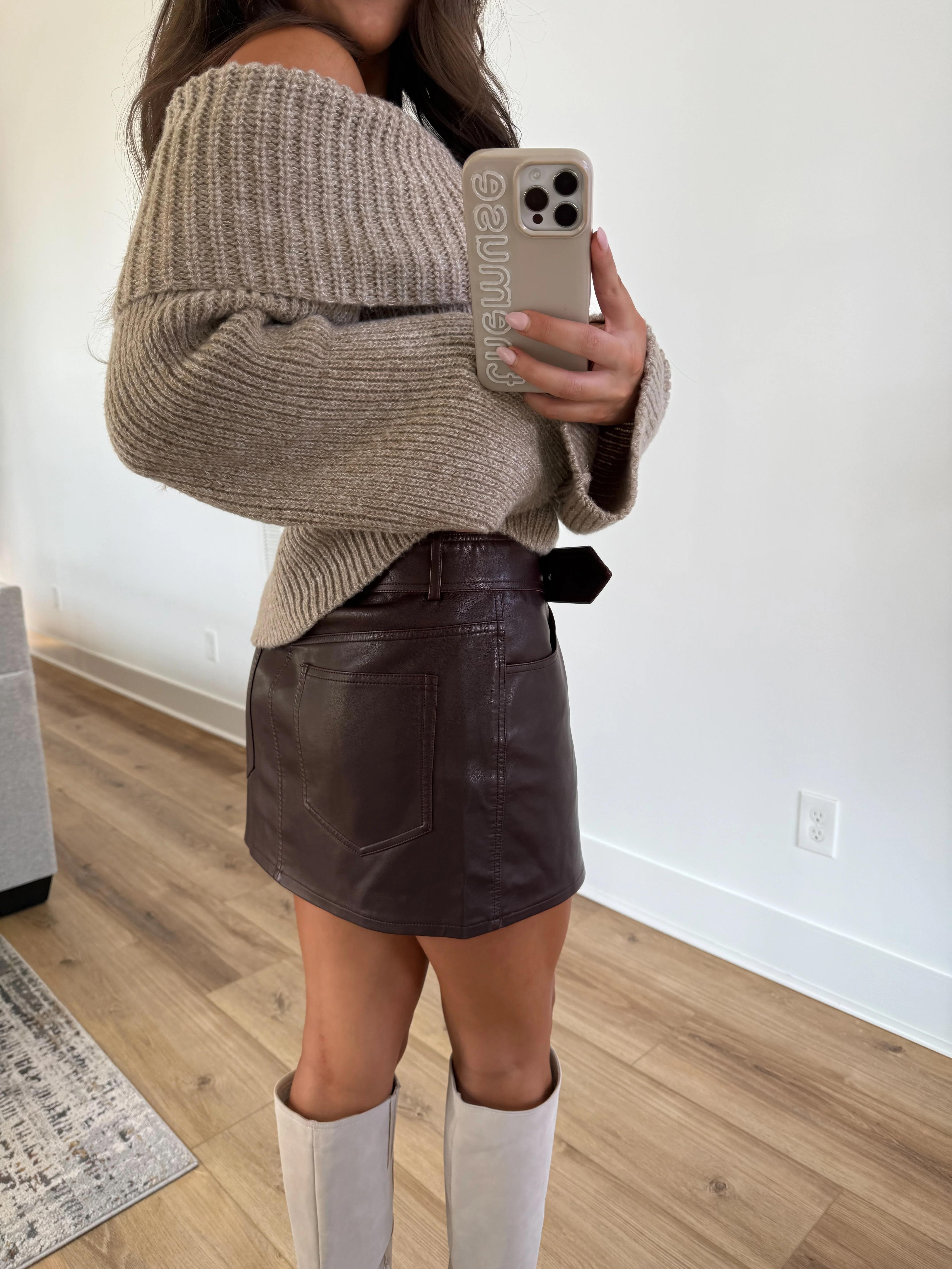 The Burgundy Belted Leather Skirt - Image 4