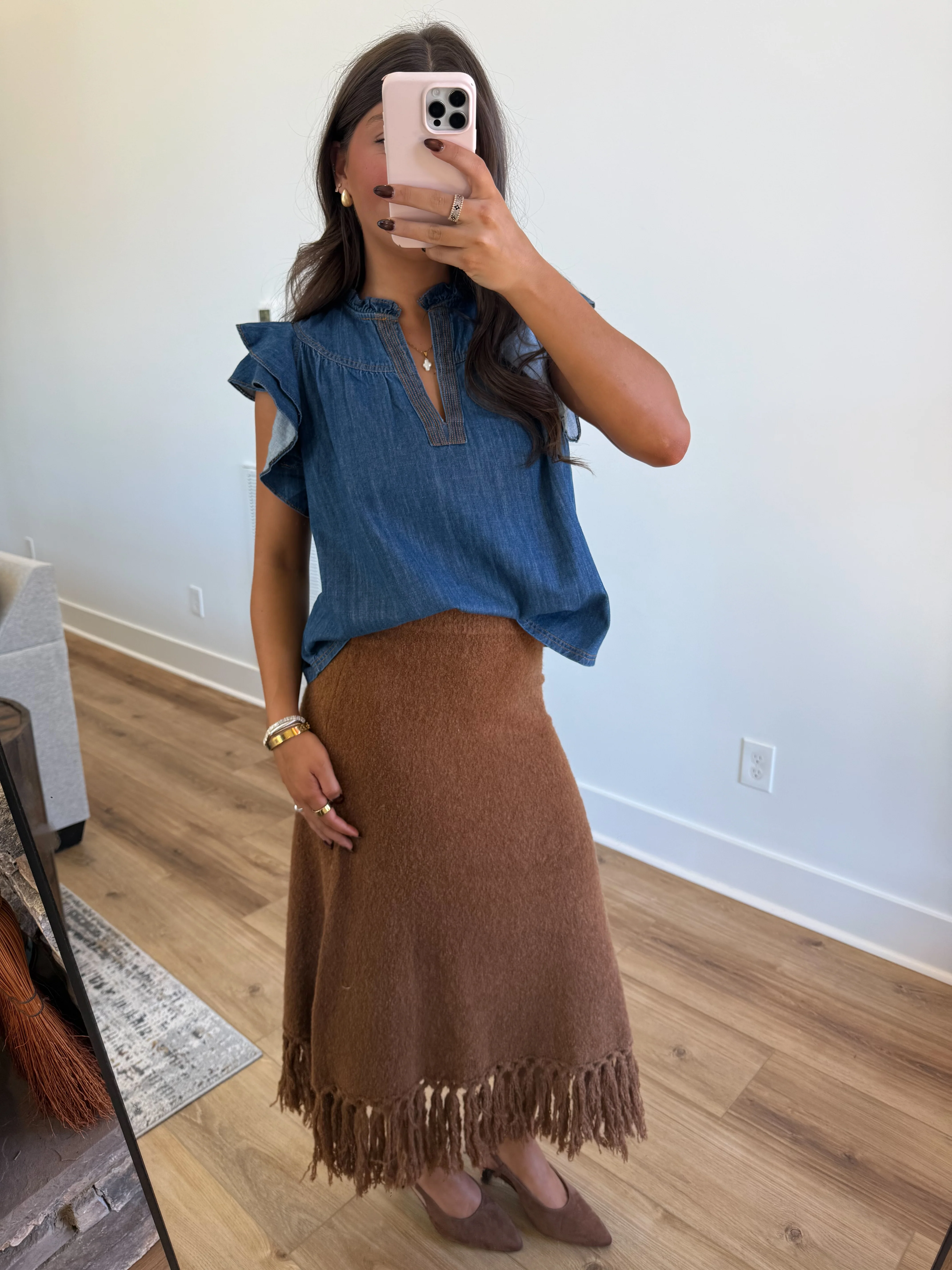 The Caramel Knit Fringe Skirt - Image 4