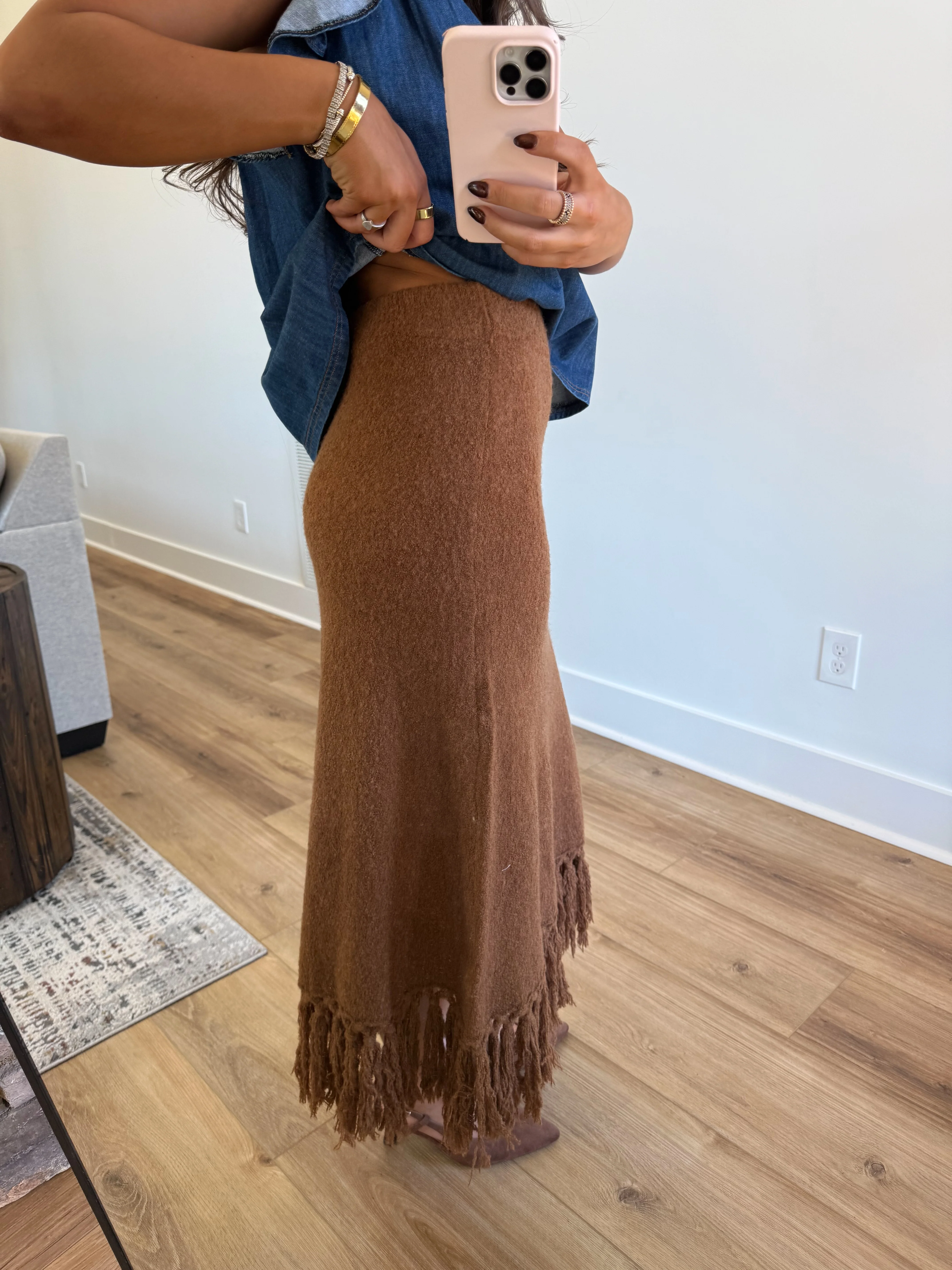 The Caramel Knit Fringe Skirt - Image 5