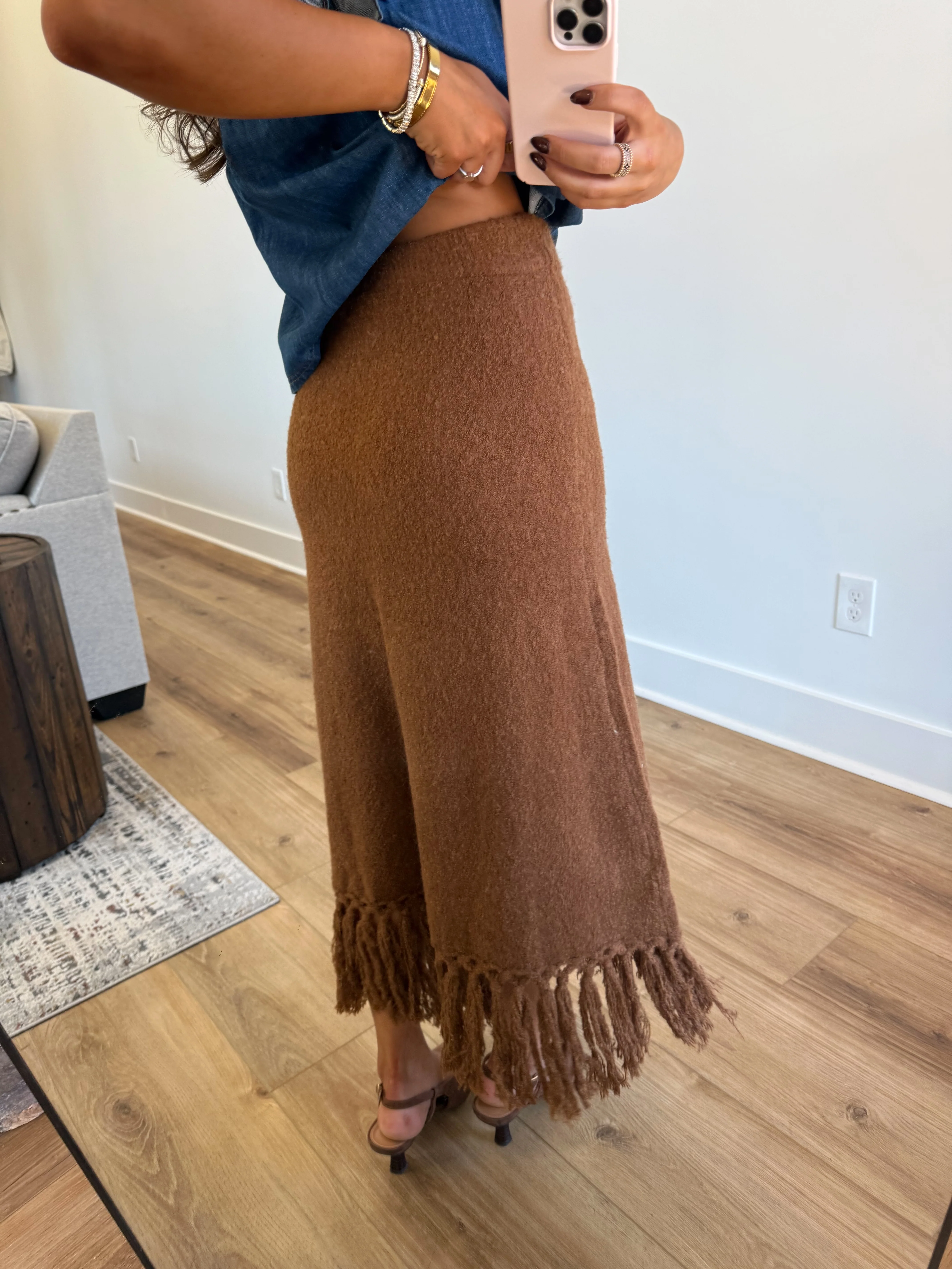 The Caramel Knit Fringe Skirt - Image 6