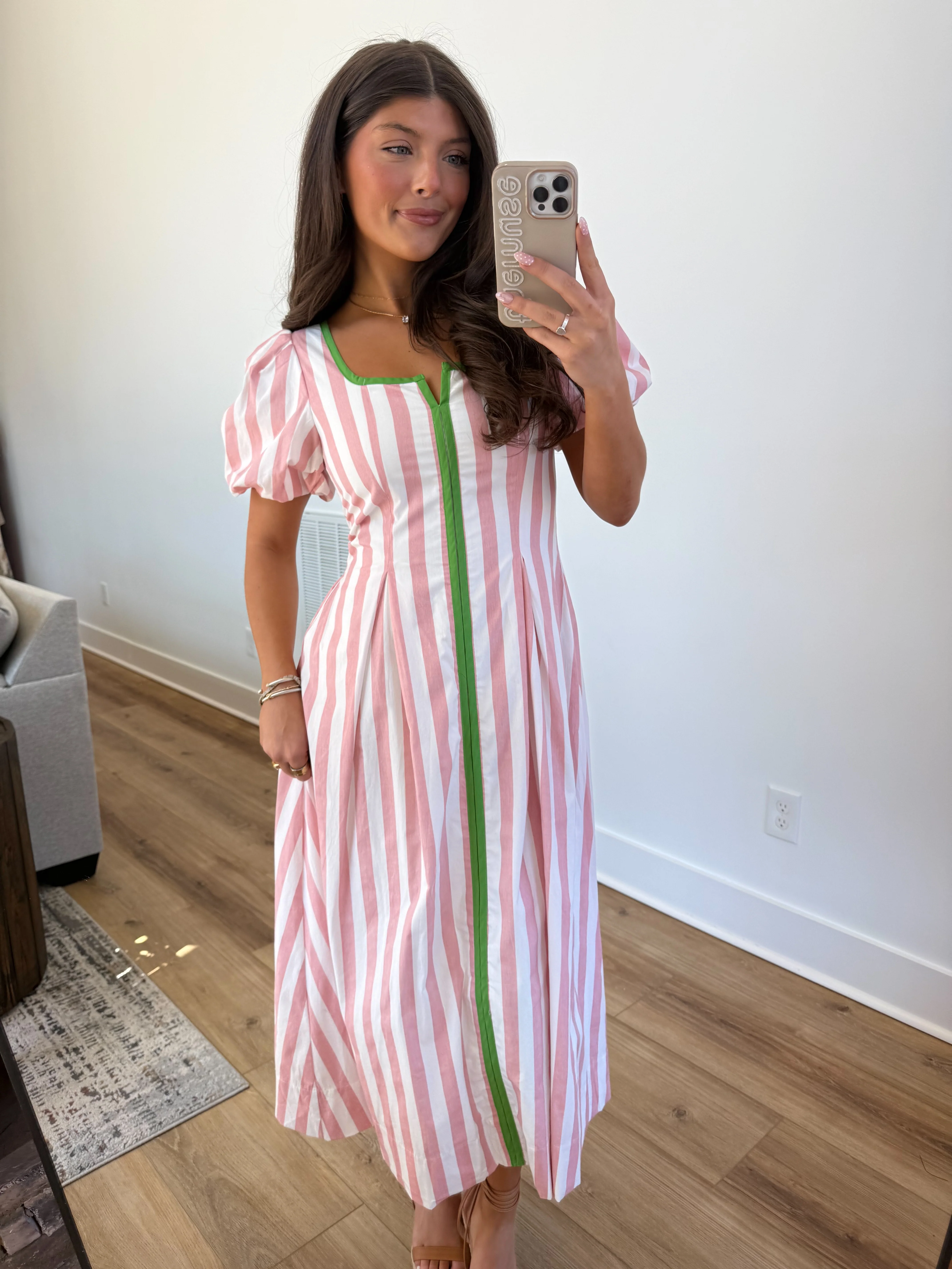 The Carolina Stripe Midi (Pink/Green) - Image 7