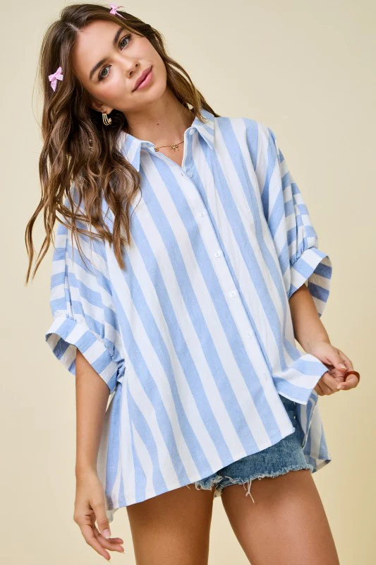 The Effortless Stripe Shirt (Blue) - Image 5