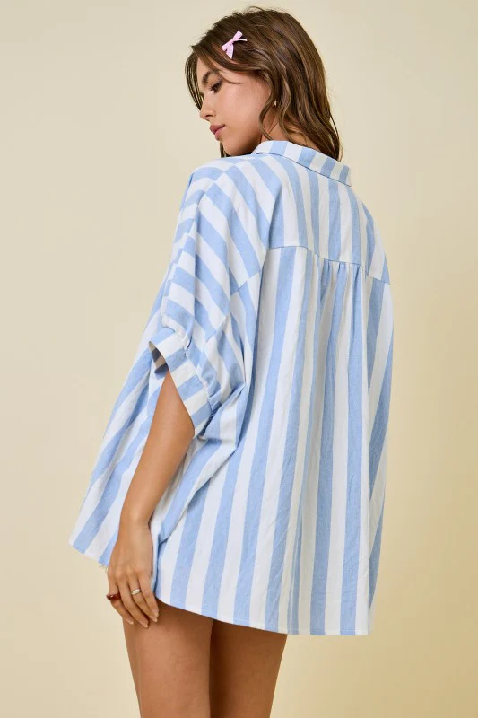 The Effortless Stripe Shirt (Blue) - Image 6