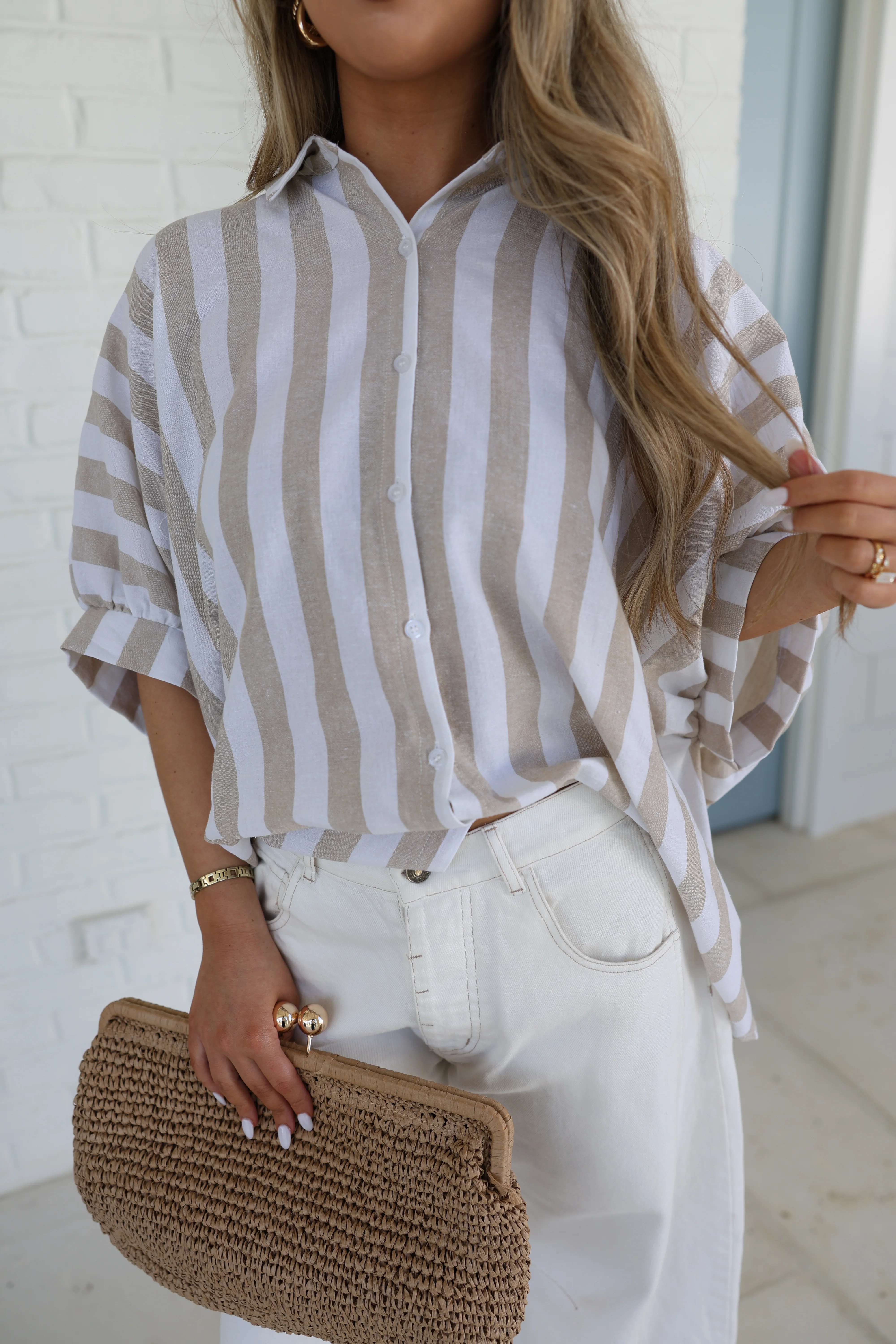 The Effortless Stripe Shirt (Taupe) - Image 3
