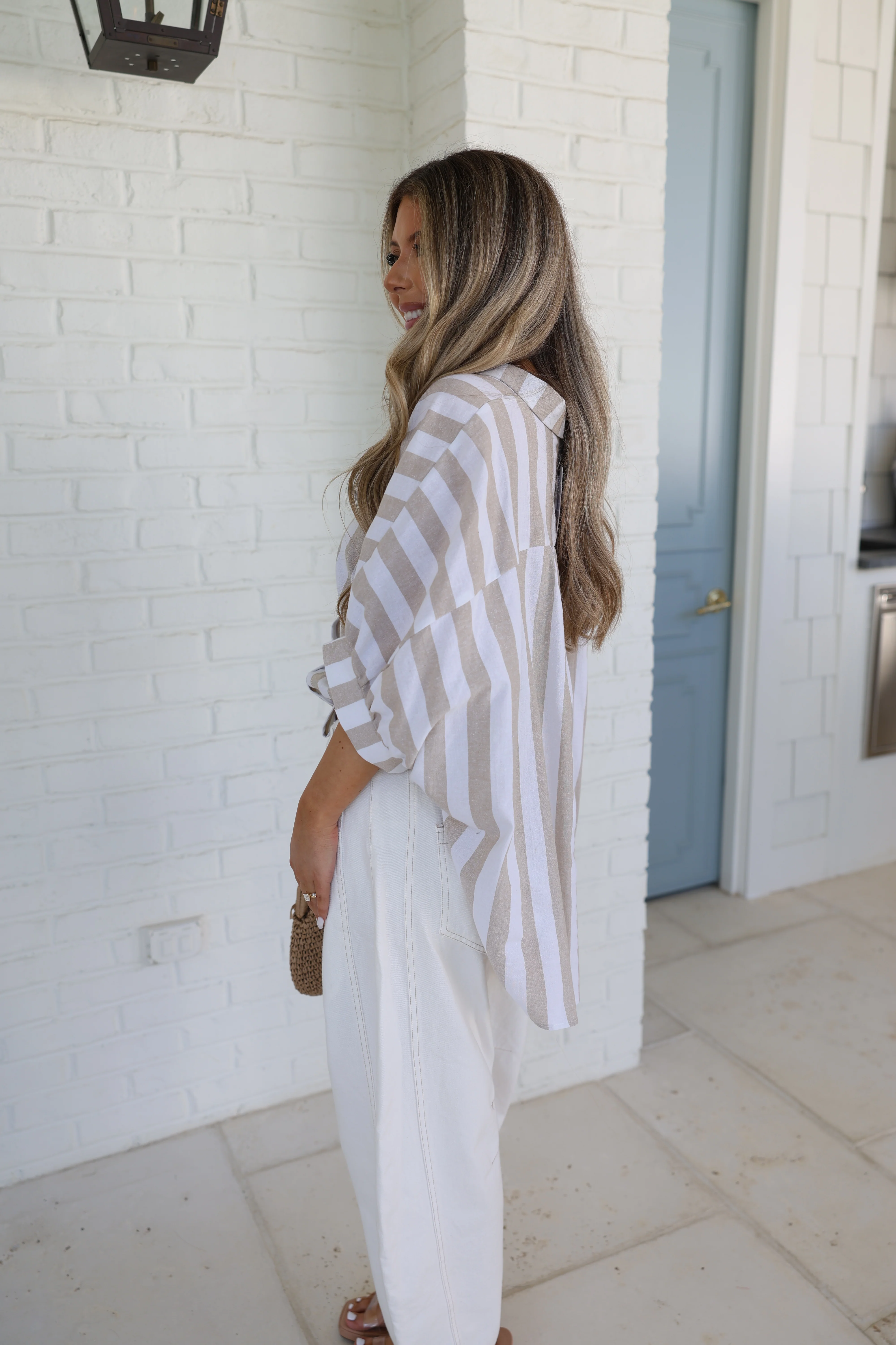 The Effortless Stripe Shirt (Taupe) - Image 4