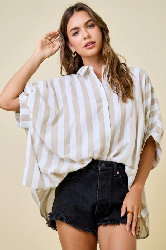 The Effortless Stripe Shirt (Taupe) - Image 5
